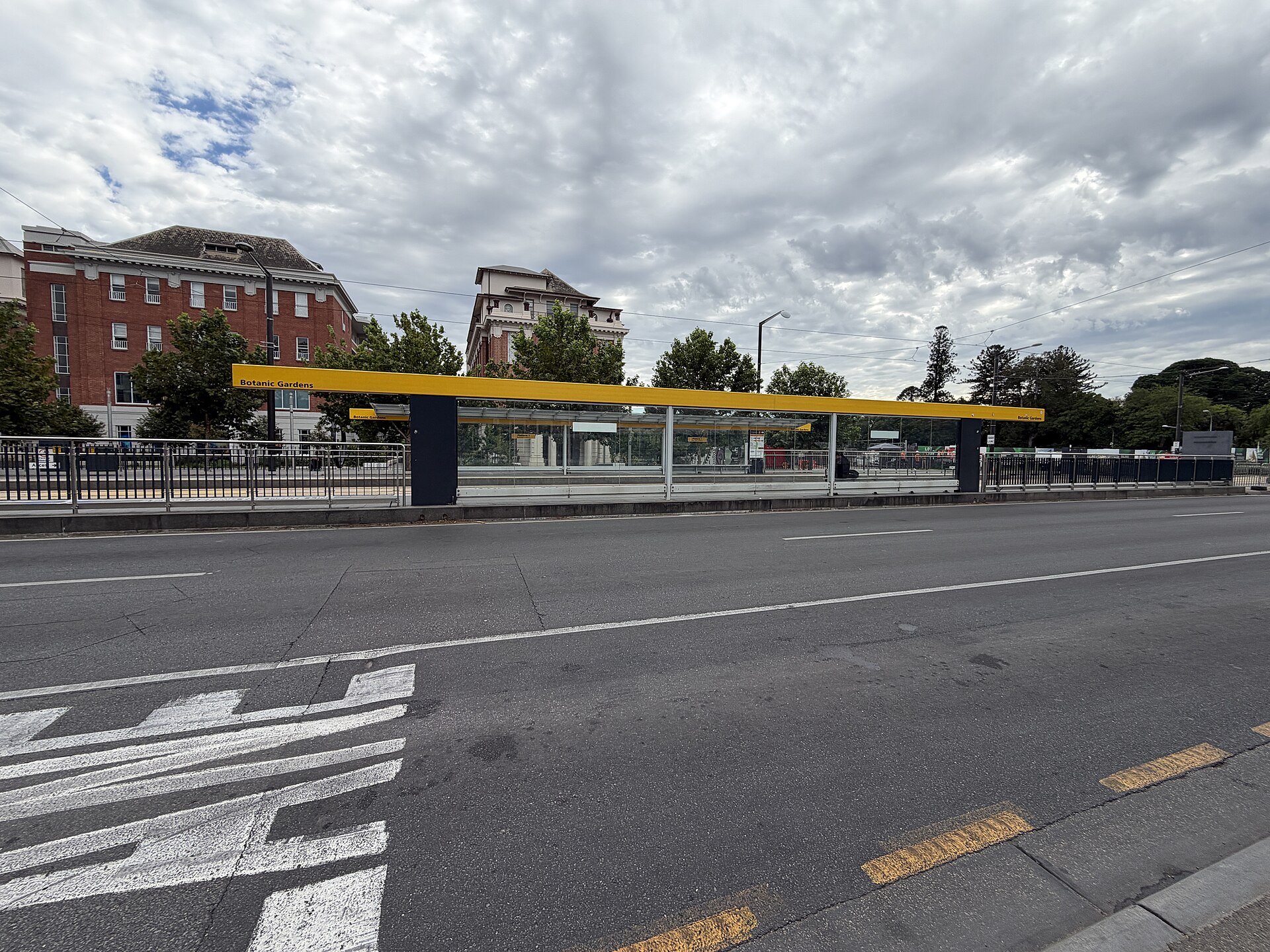 The Botanic Gardens tram stop in Adelaide, March 2026, a city tram stop rather than the one at the hospital