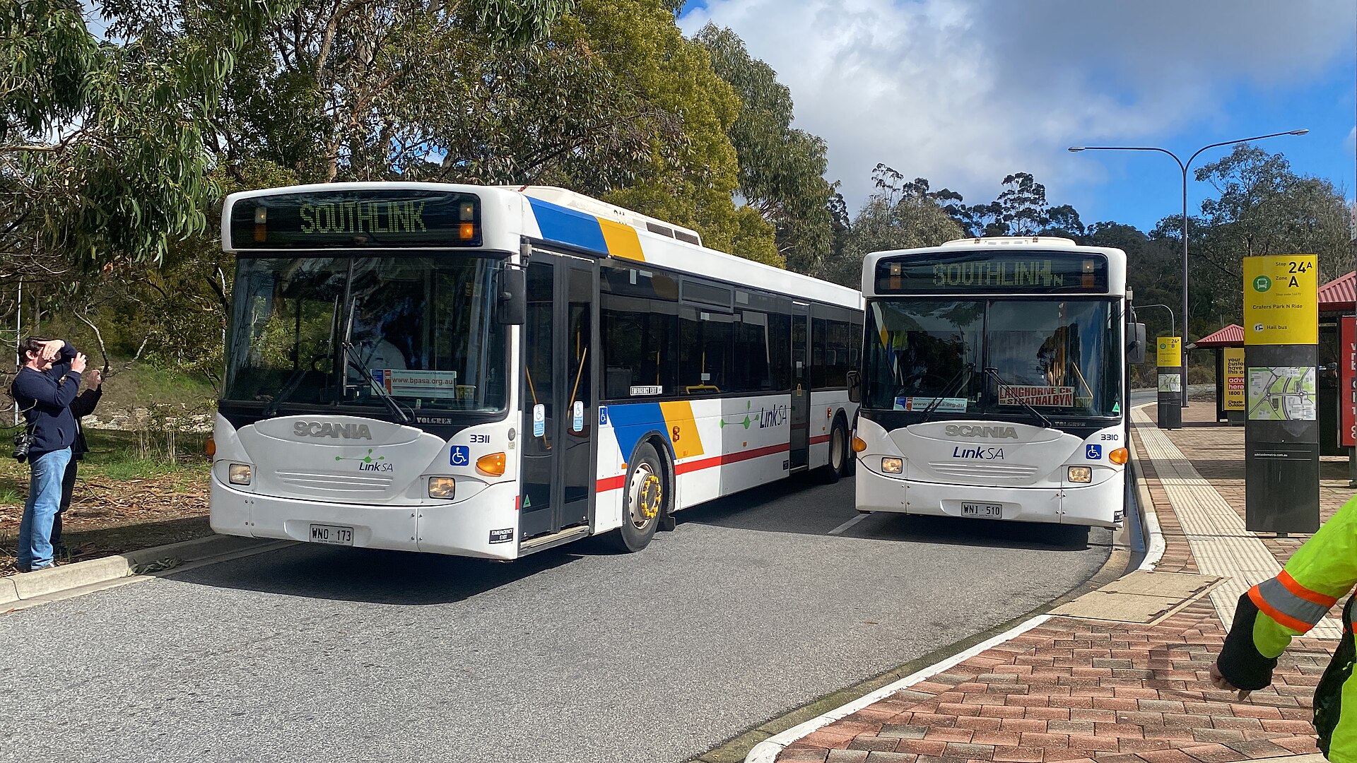 Buses at Crafers Park 'n' Ride, photographed in August 2025