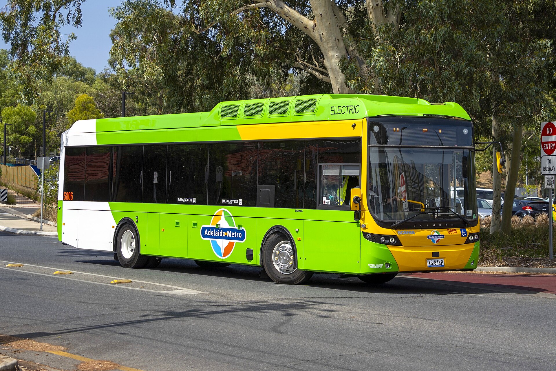 An Adelaide Metro electric bus at Paradise Interchange, photographed in 2026
