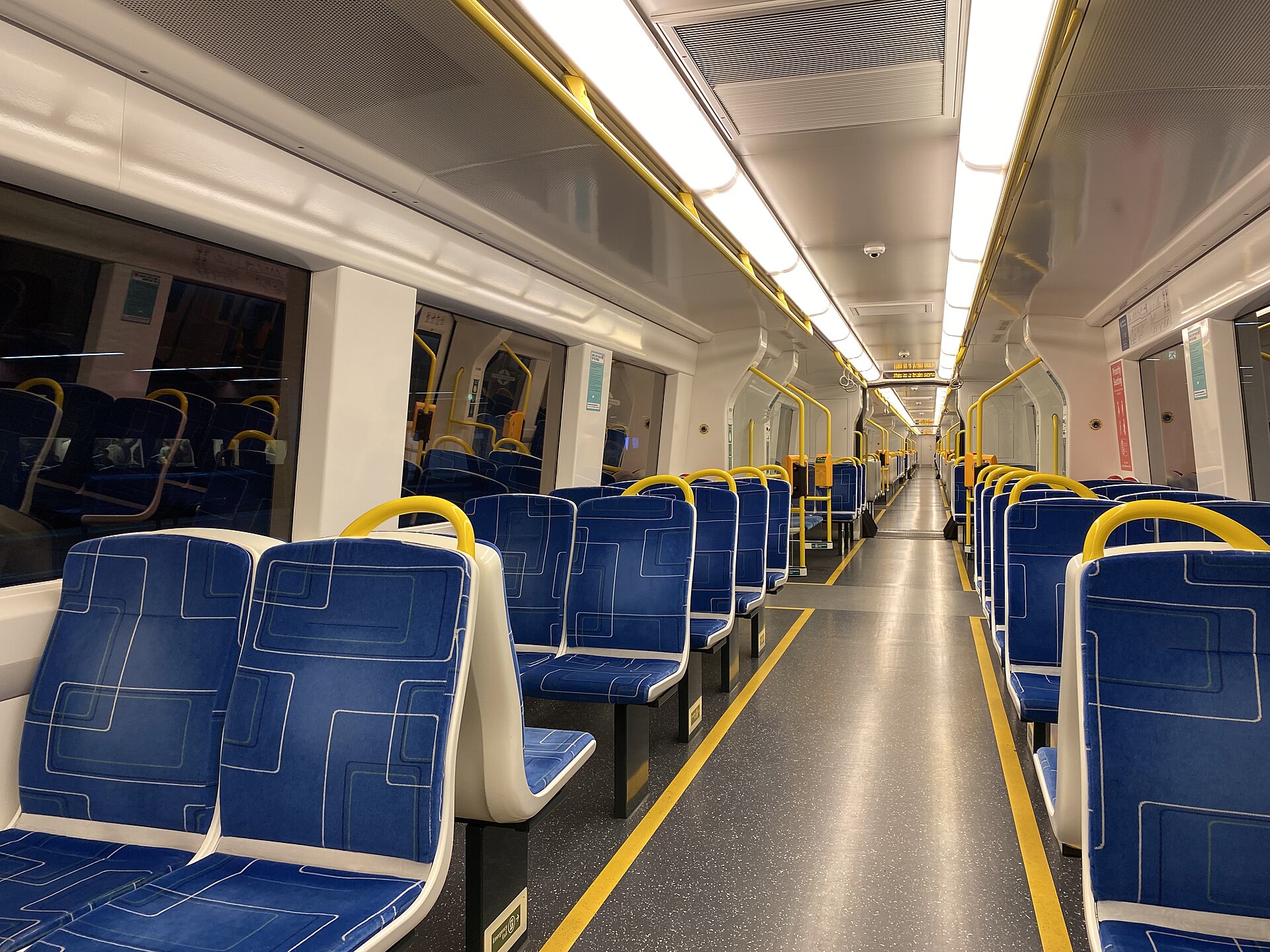 Inside an Adelaide Metro train at Adelaide Railway Station, November 2022