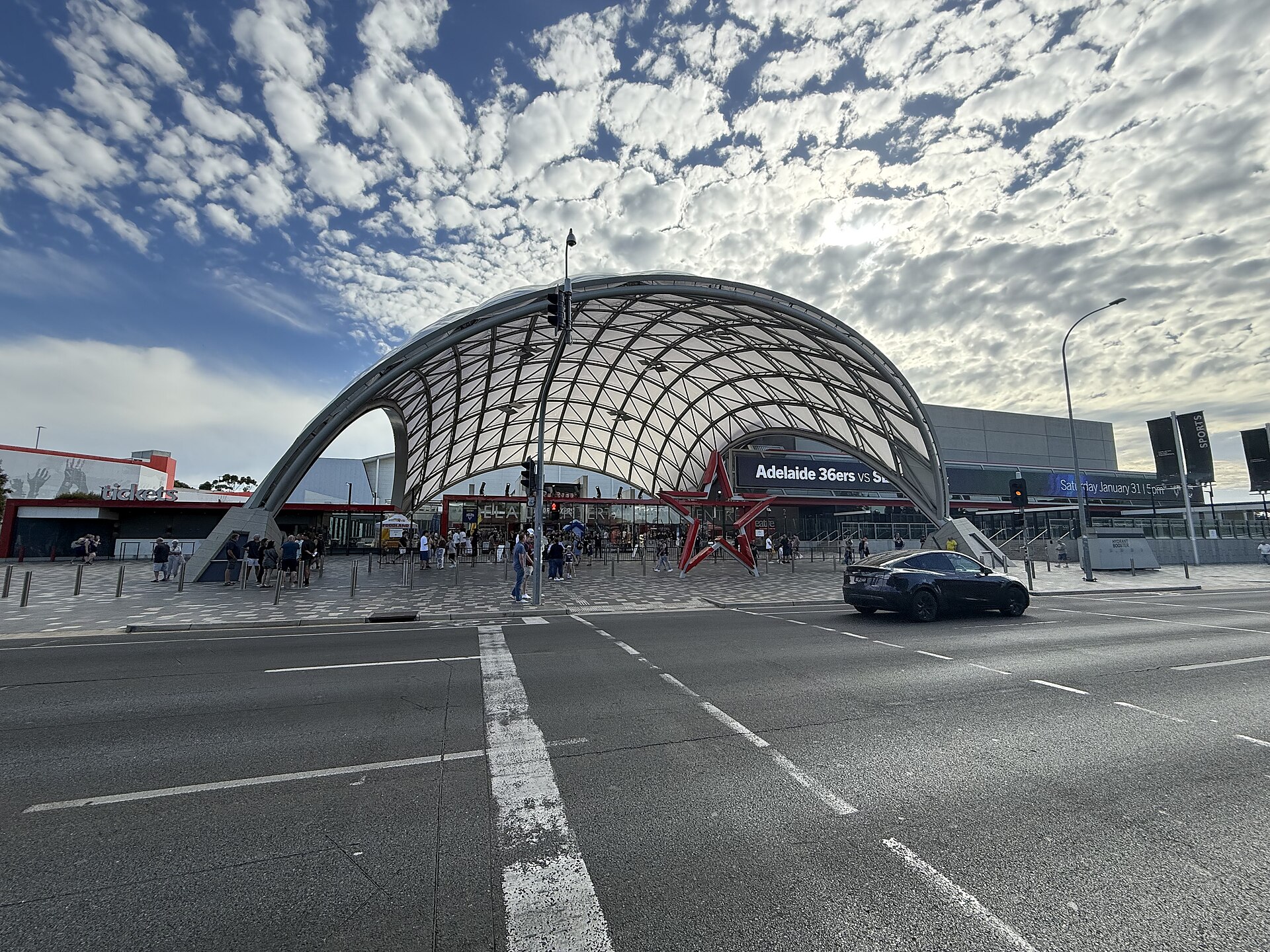 Adelaide Entertainment Centre exterior and entrance canopy on Port Road, January 2026
