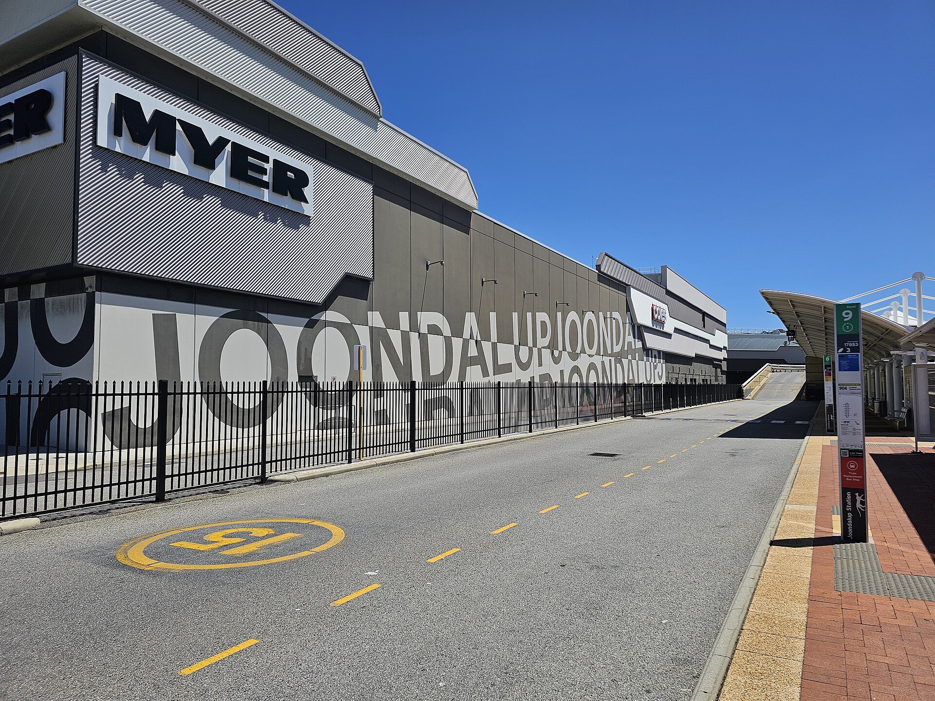 Joondalup bus station with the Myer store at Lakeside Joondalup behind it