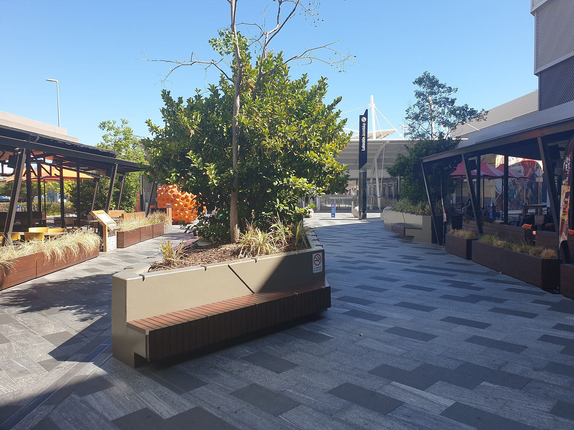The view from Lakeside Joondalup shopping centre towards Joondalup railway station