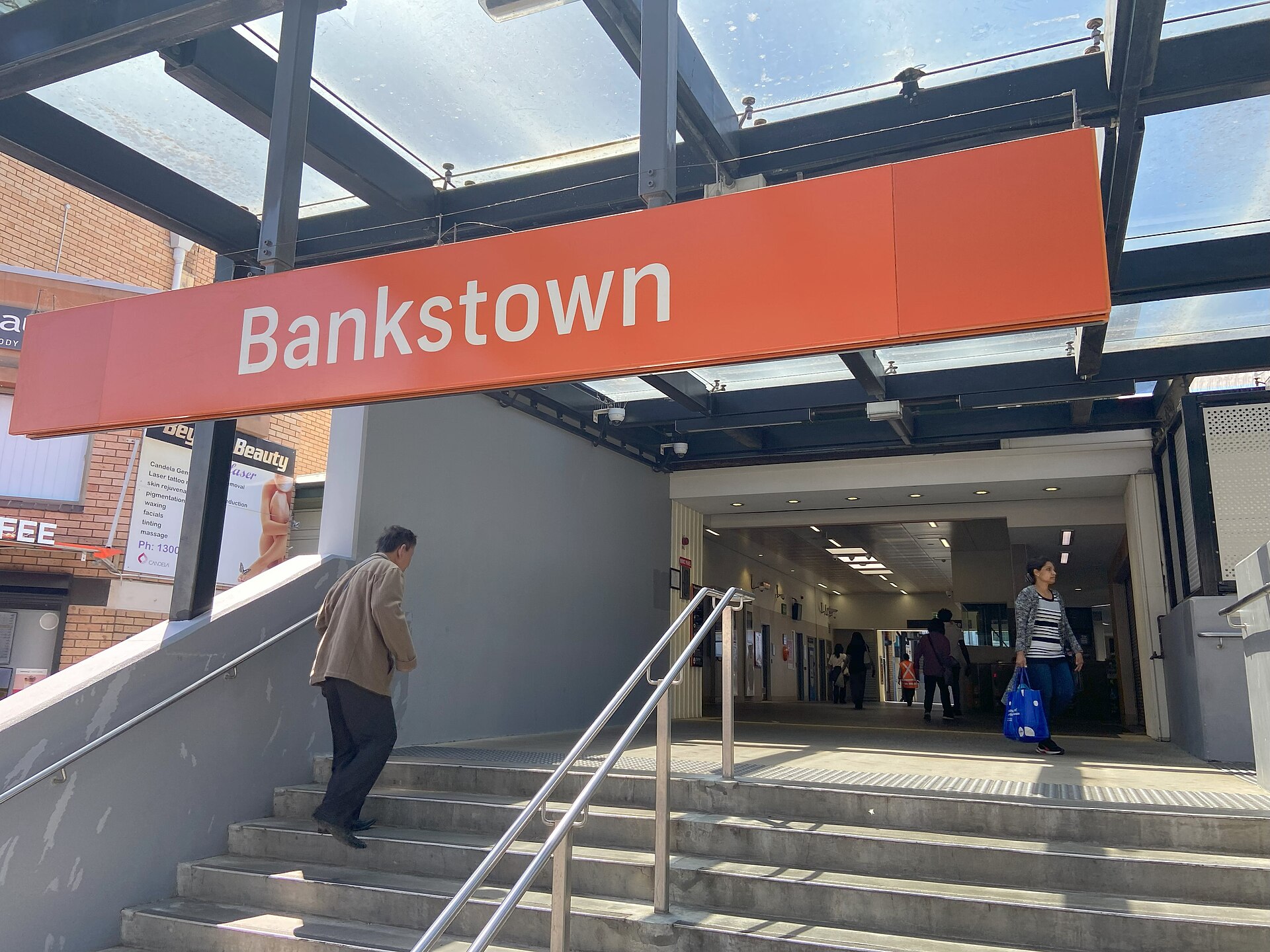 Entrance to Bankstown railway station, October 2024