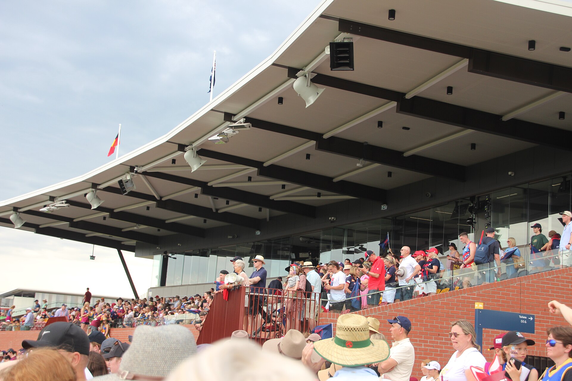 The grandstand at Springfield Central Stadium, now Brighton Homes Arena, in 2022