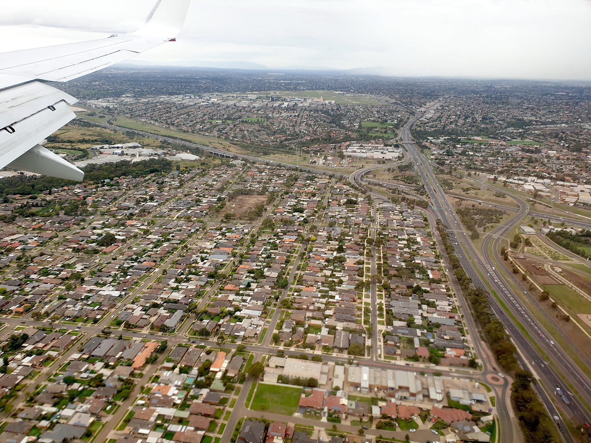 Aerial view looking east over Keilor Park, Melbourne, in February 2020
