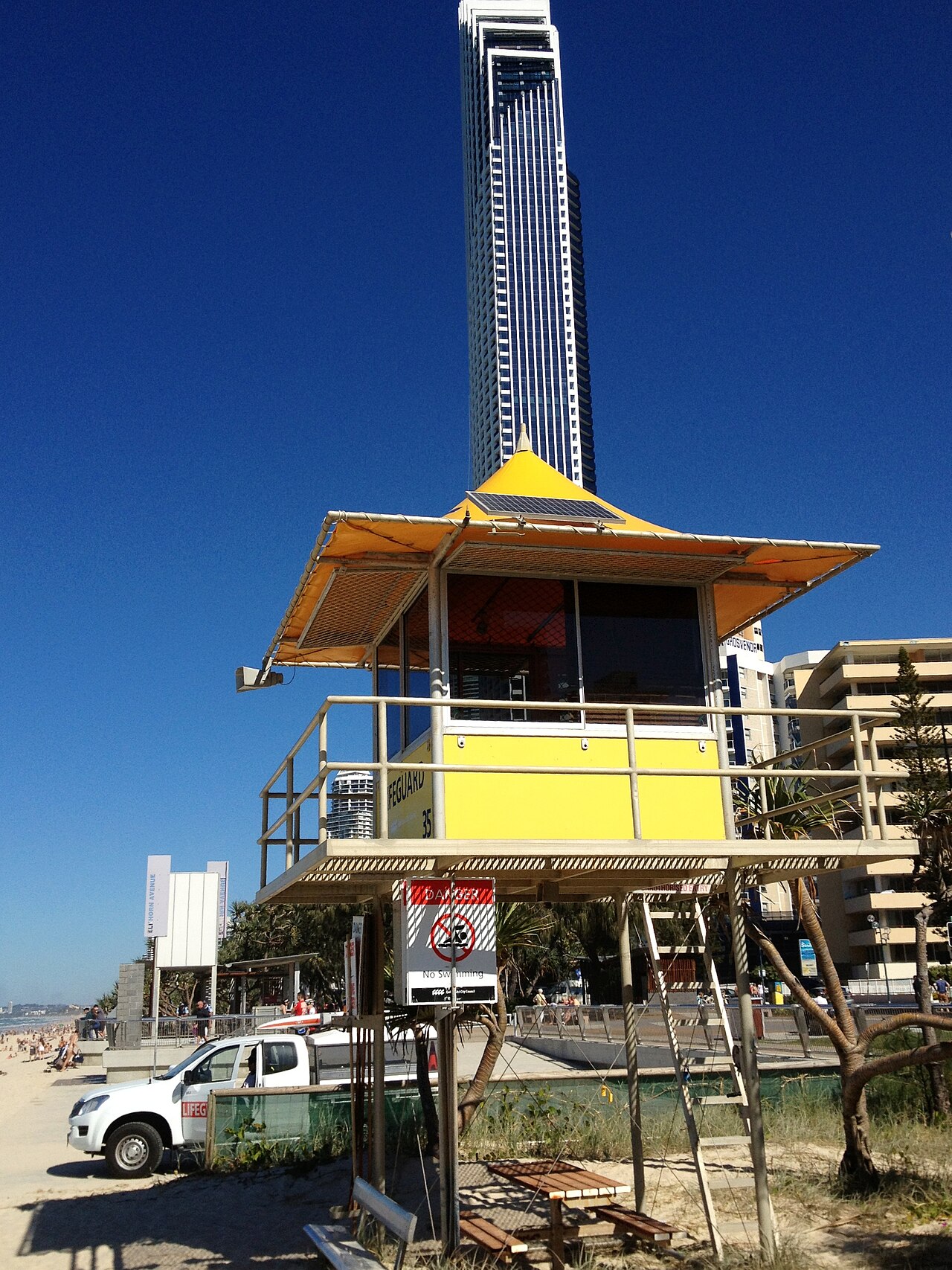 Surfers Paradise beach with the surf club tower and apartment towers