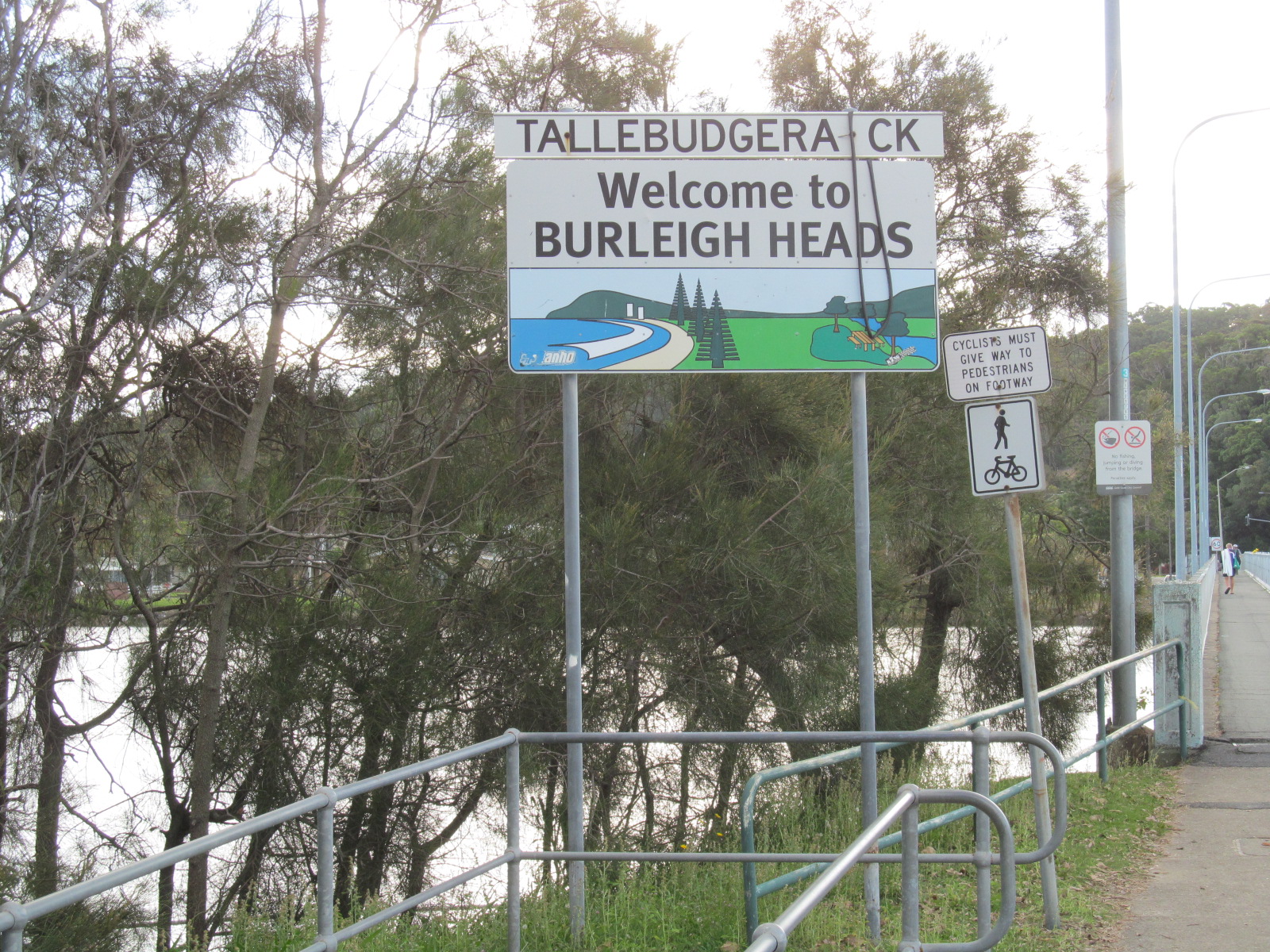 Entrance sign to the suburb of Burleigh Heads on the Gold Coast Highway, photographed in 2013