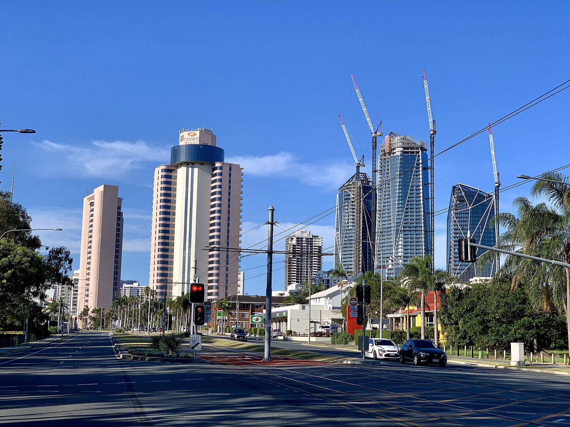 The Gold Coast Highway at Broadbeach, with the Jewel development (photographed in November 2018)