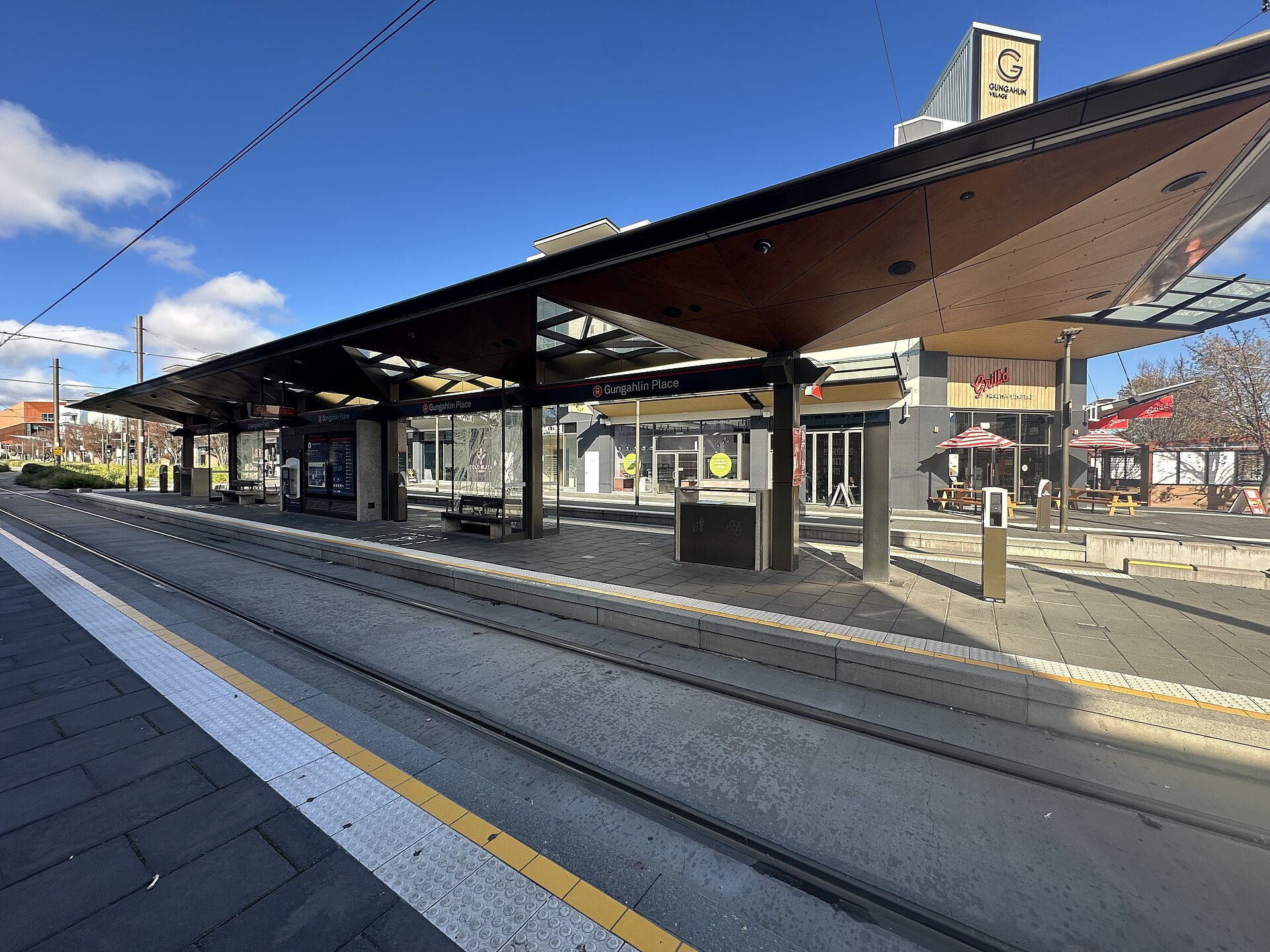 The Gungahlin Place light rail stop in July 2026