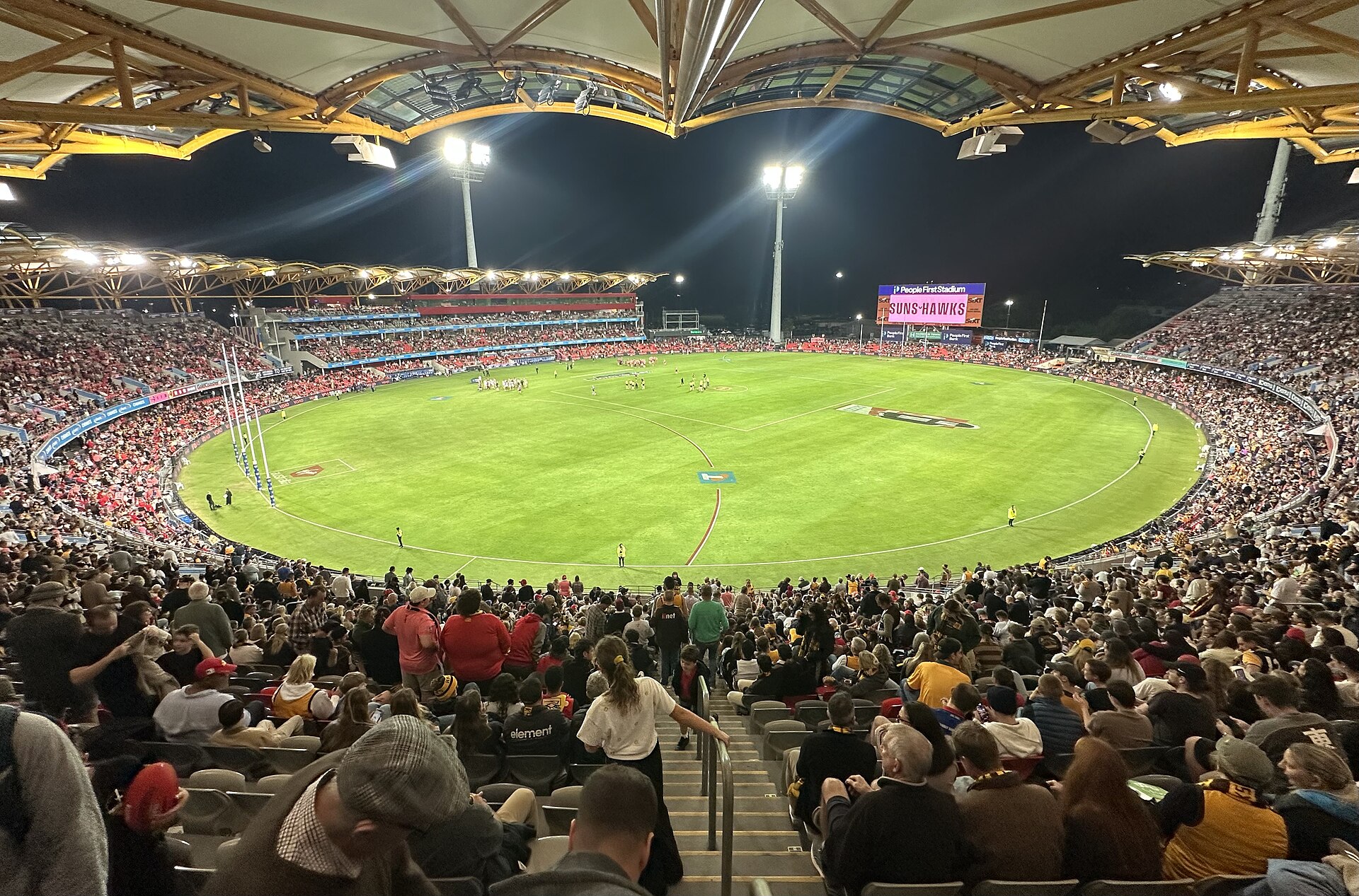 Carrara Stadium during an AFL match between the Suns and Hawthorn in 2026