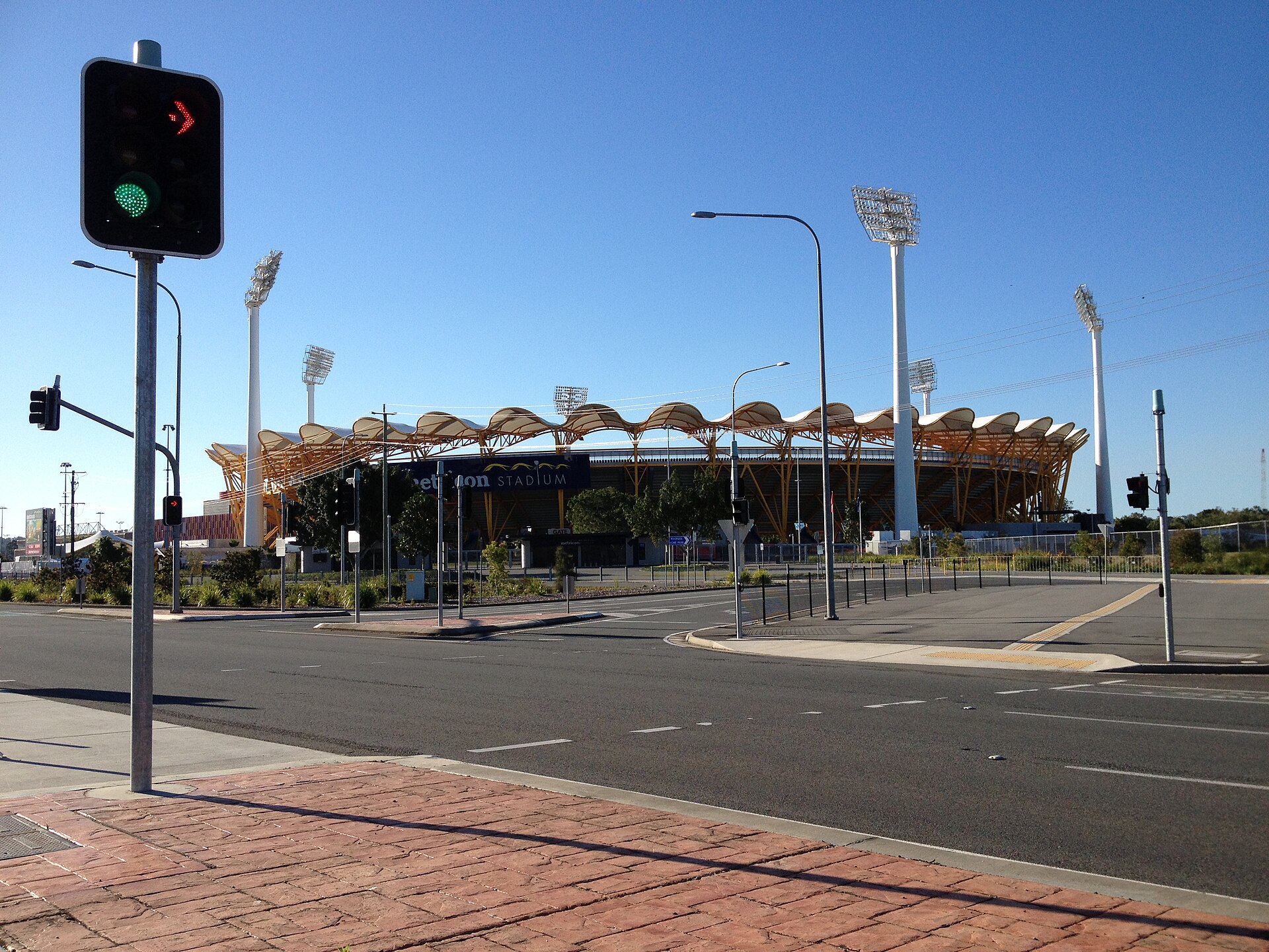Carrara Stadium seen from the street in 2013, when it was called Metricon Stadium
