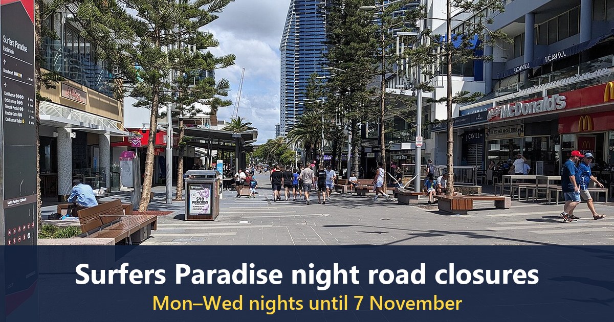 Cavill Avenue pedestrian mall in Surfers Paradise looking west