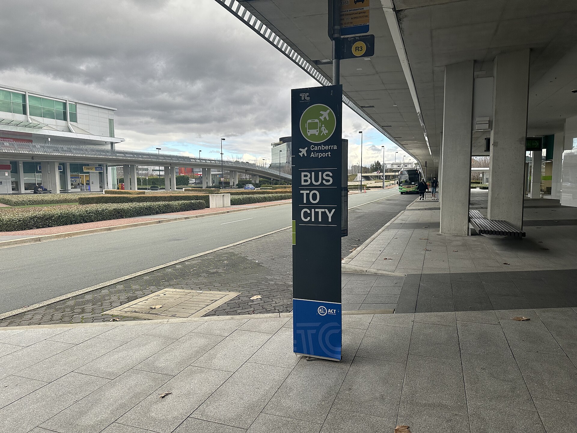 The Canberra Airport bus stop outside the terminal, June 2026