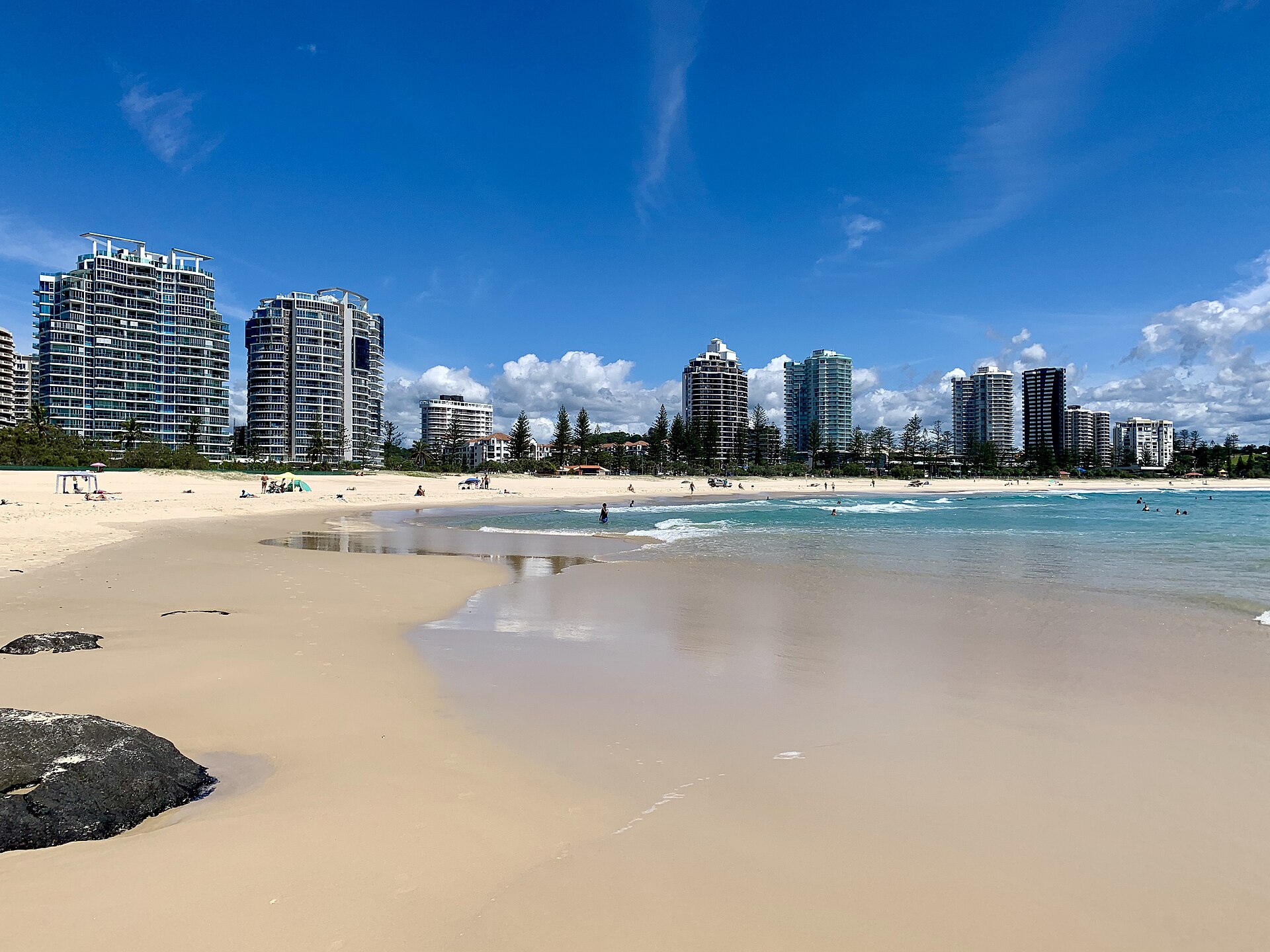 Coolangatta Beach with the Griffith Street high-rises behind, March 2020