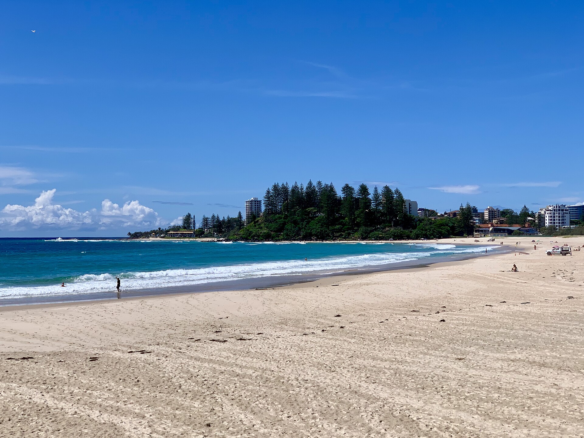 Coolangatta Beach looking towards Greenmount Hill, March 2020 (an ordinary beach day, not the concert)
