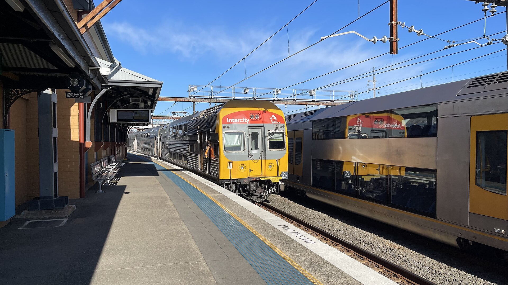 An Intercity train at a platform at Campbelltown station, Sydney