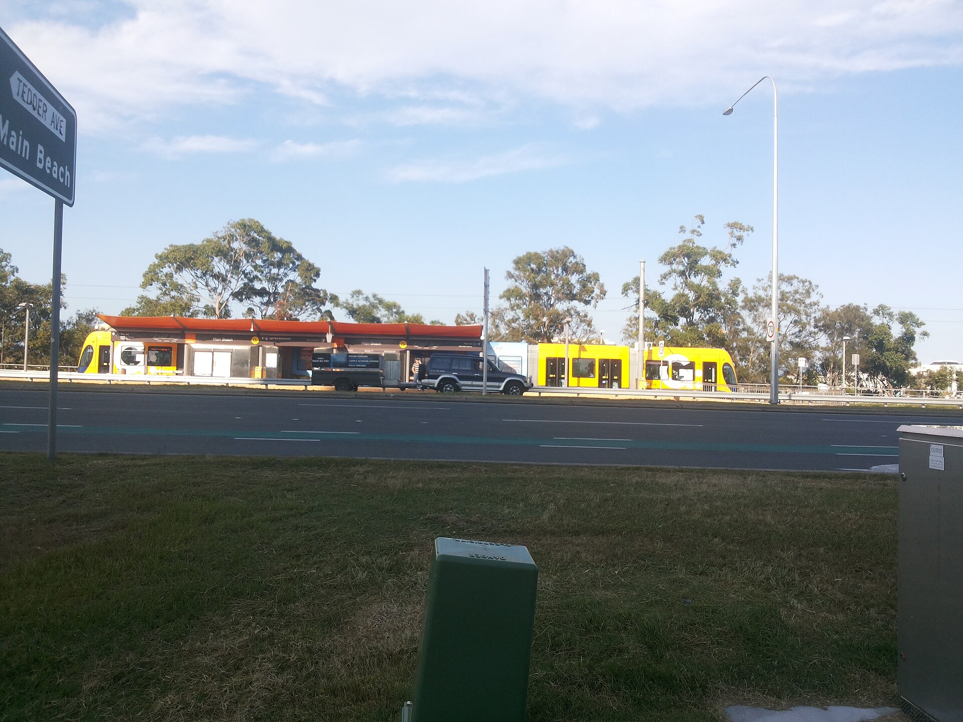 Main Beach G:link station seen from across the Gold Coast Highway