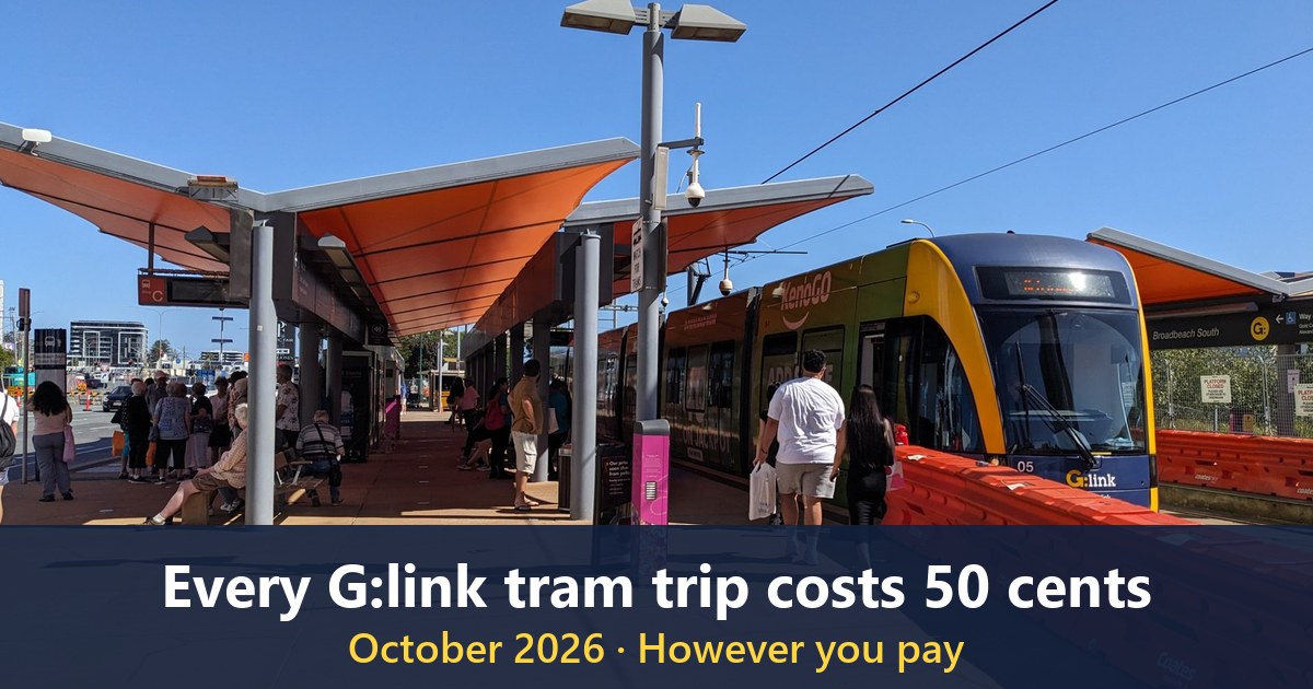 G:link tram waiting to depart Broadbeach South tram stop