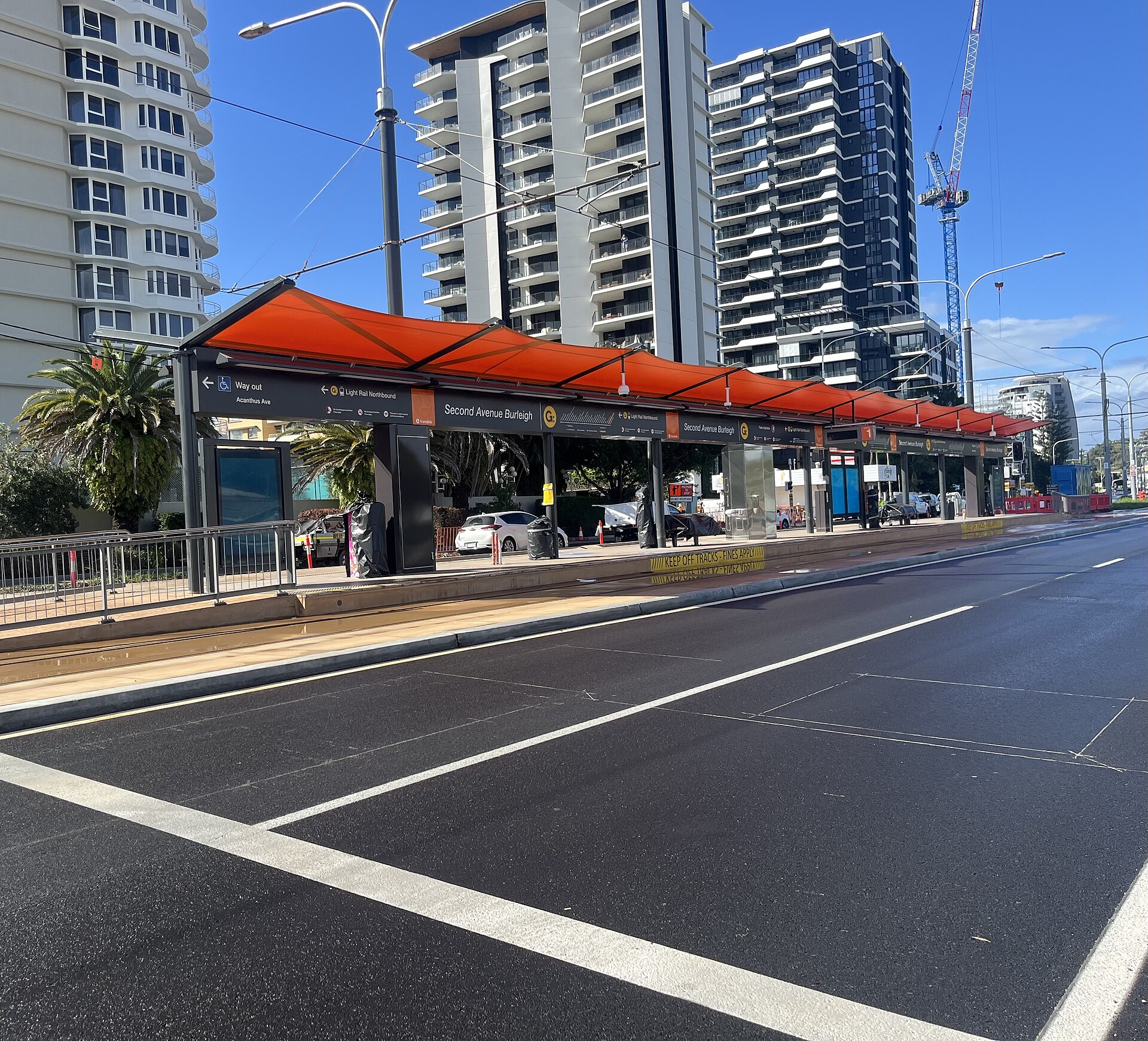 Second Avenue light rail station at Burleigh Heads in May 2026, before the line opened