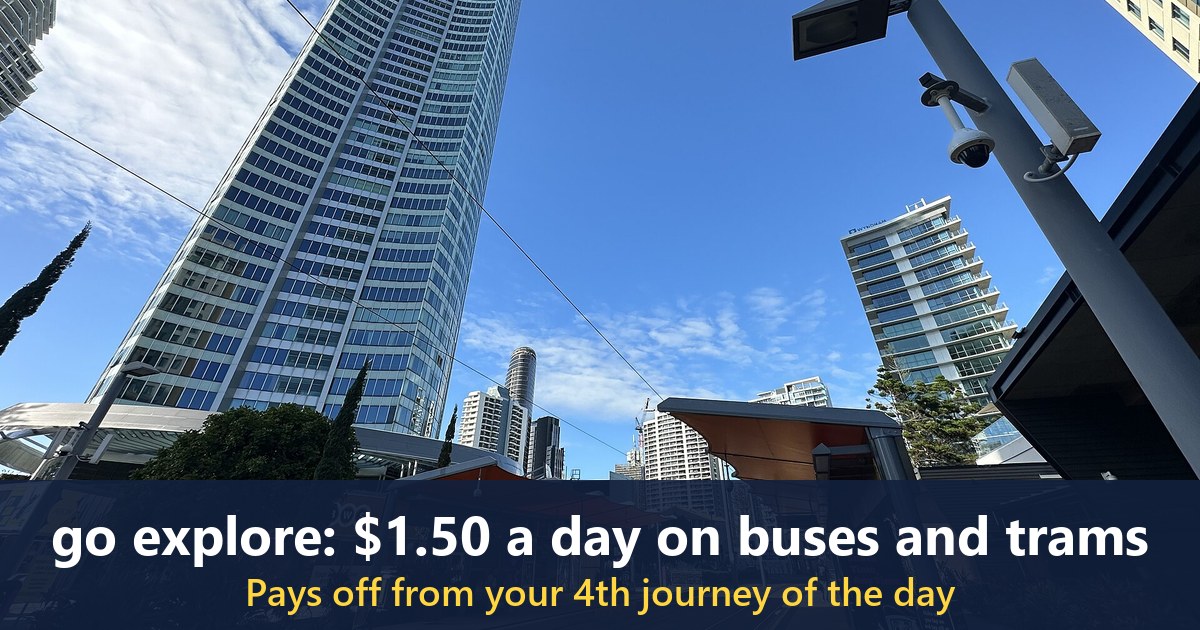 Q1 building towering over Surfers Paradise light rail station in June 2026