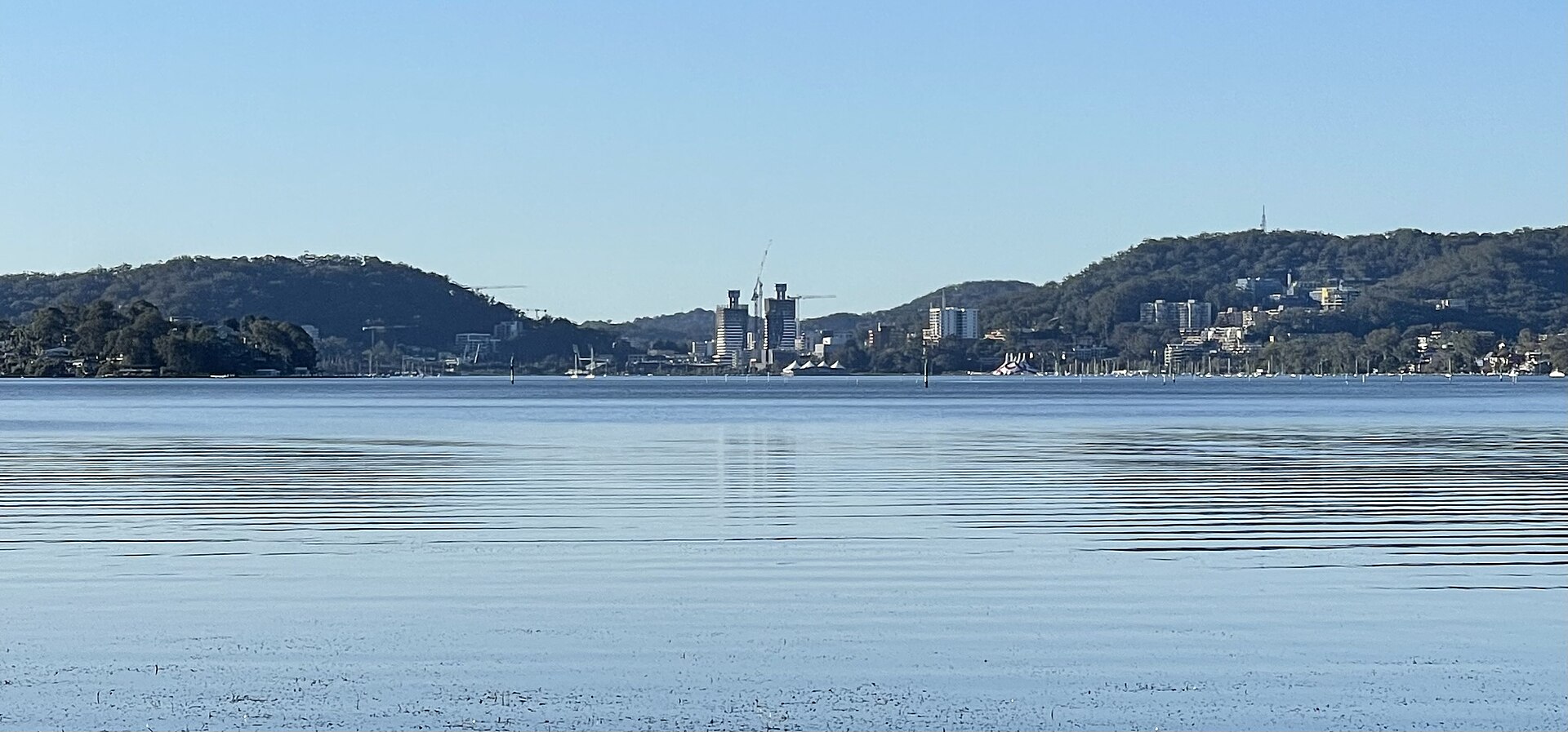 Gosford City Centre and its waterfront seen from Koolewong