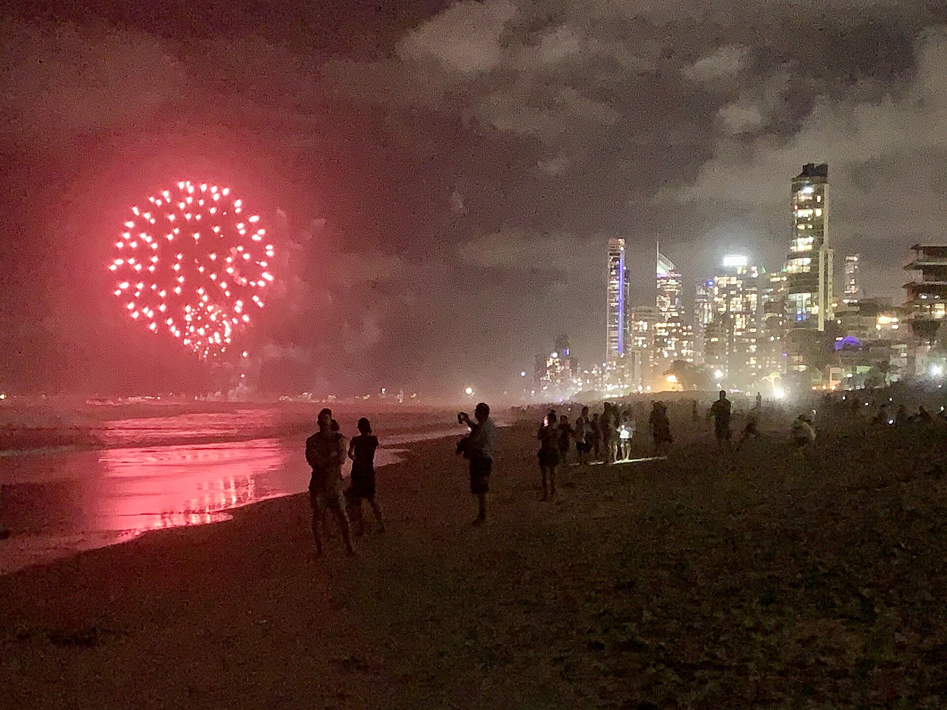 New Year's Eve fireworks at Surfers Paradise Beach in 2019, shown for orientation and not from this festival