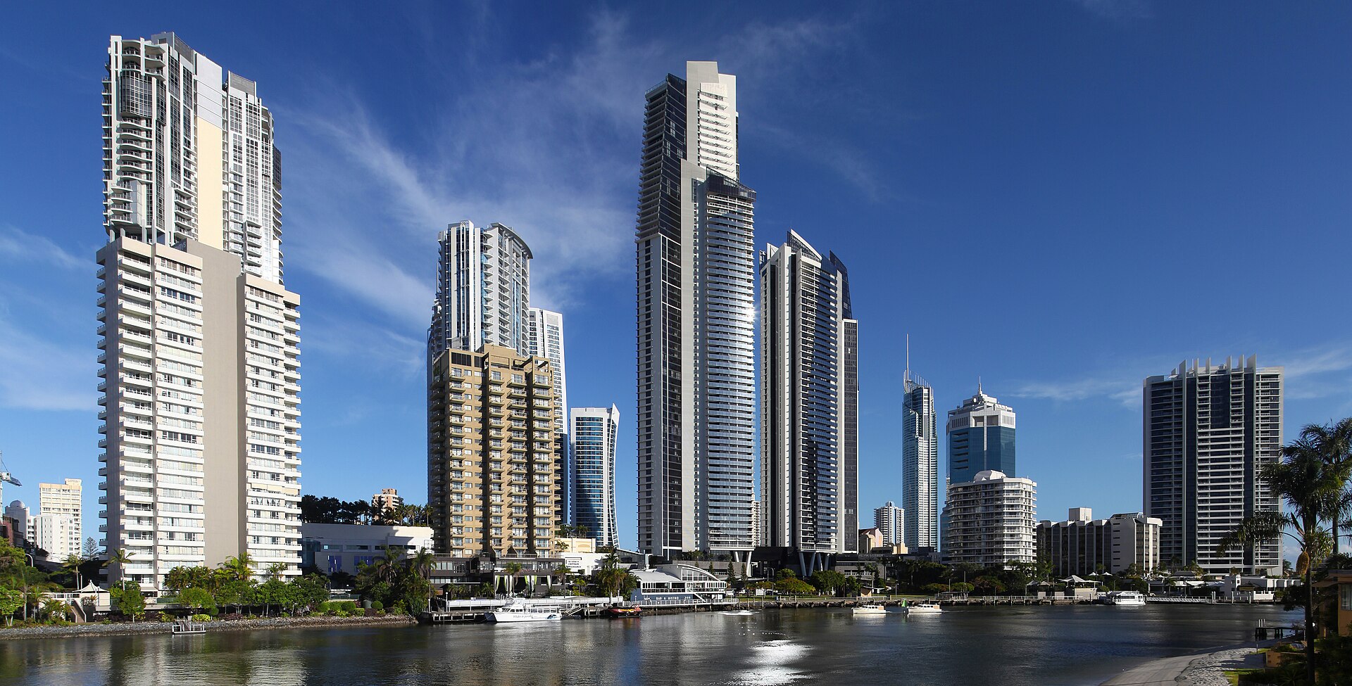 The Gold Coast skyline from Chevron Island, photographed in 2013, shown for orientation