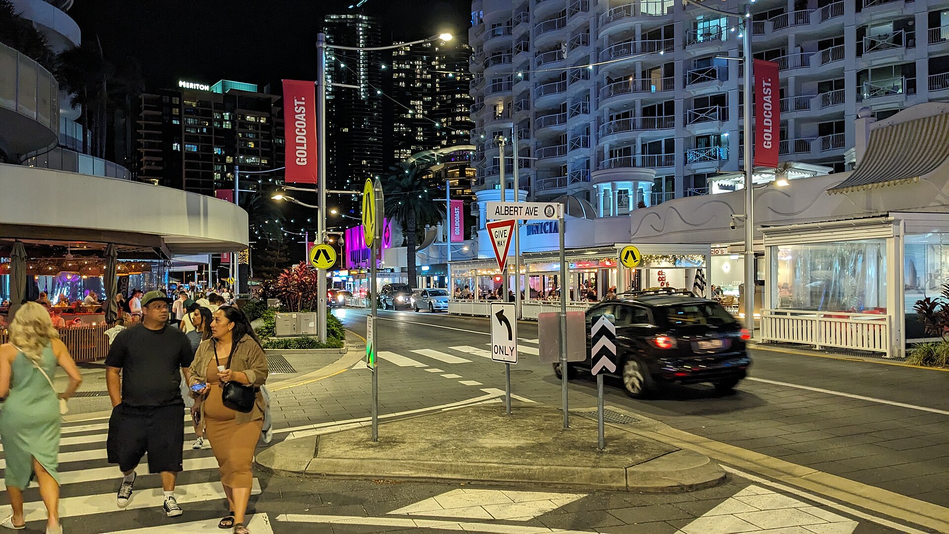 Surf Parade at Albert Avenue in Broadbeach at night