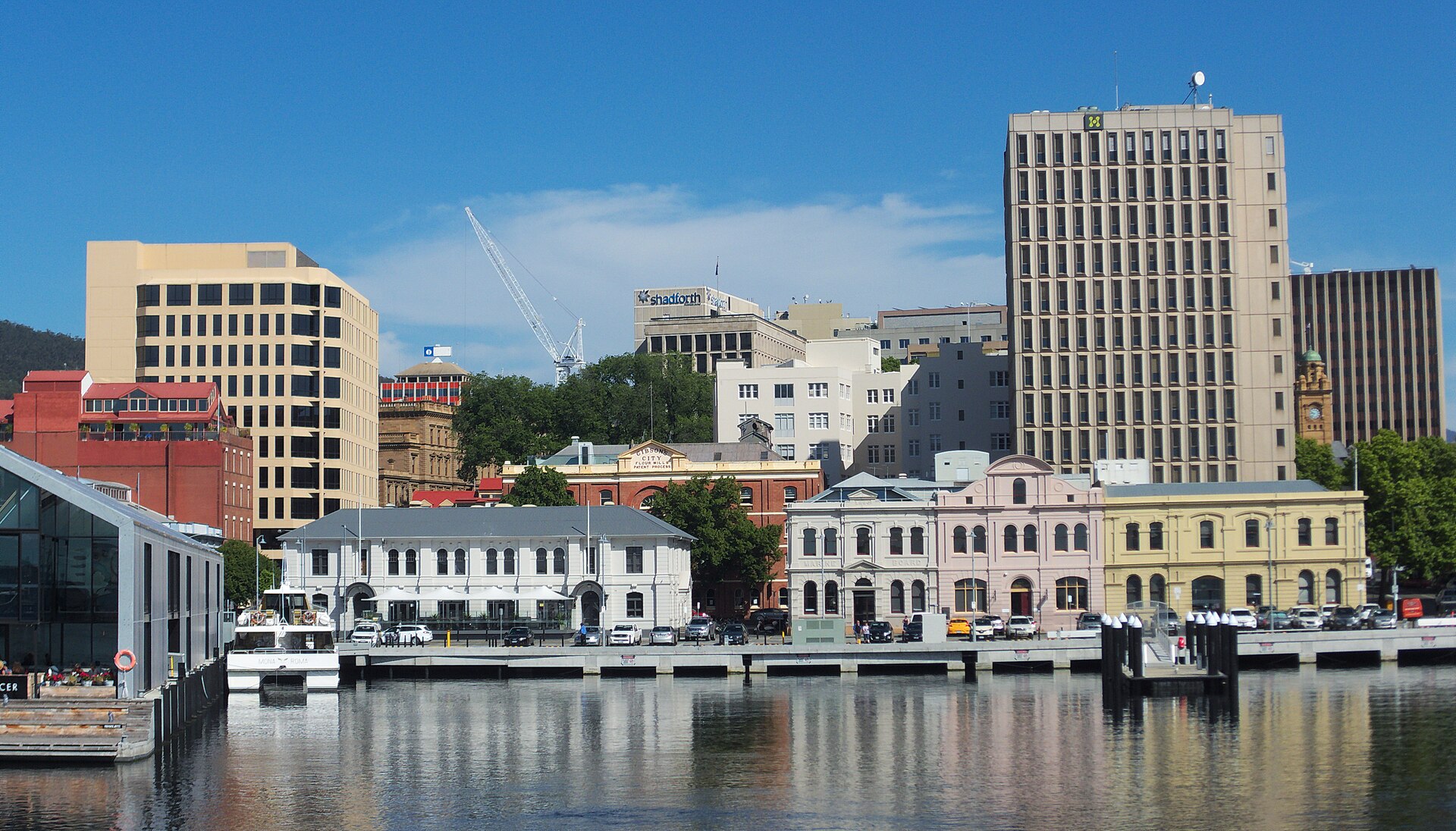 Buildings on Franklin Wharf, Hobart, with Brooke Street Pier on the left