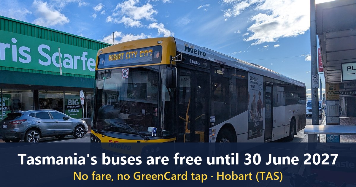 A Metro bus on route 503 to Hobart City at Moonah (photographed July 2026)