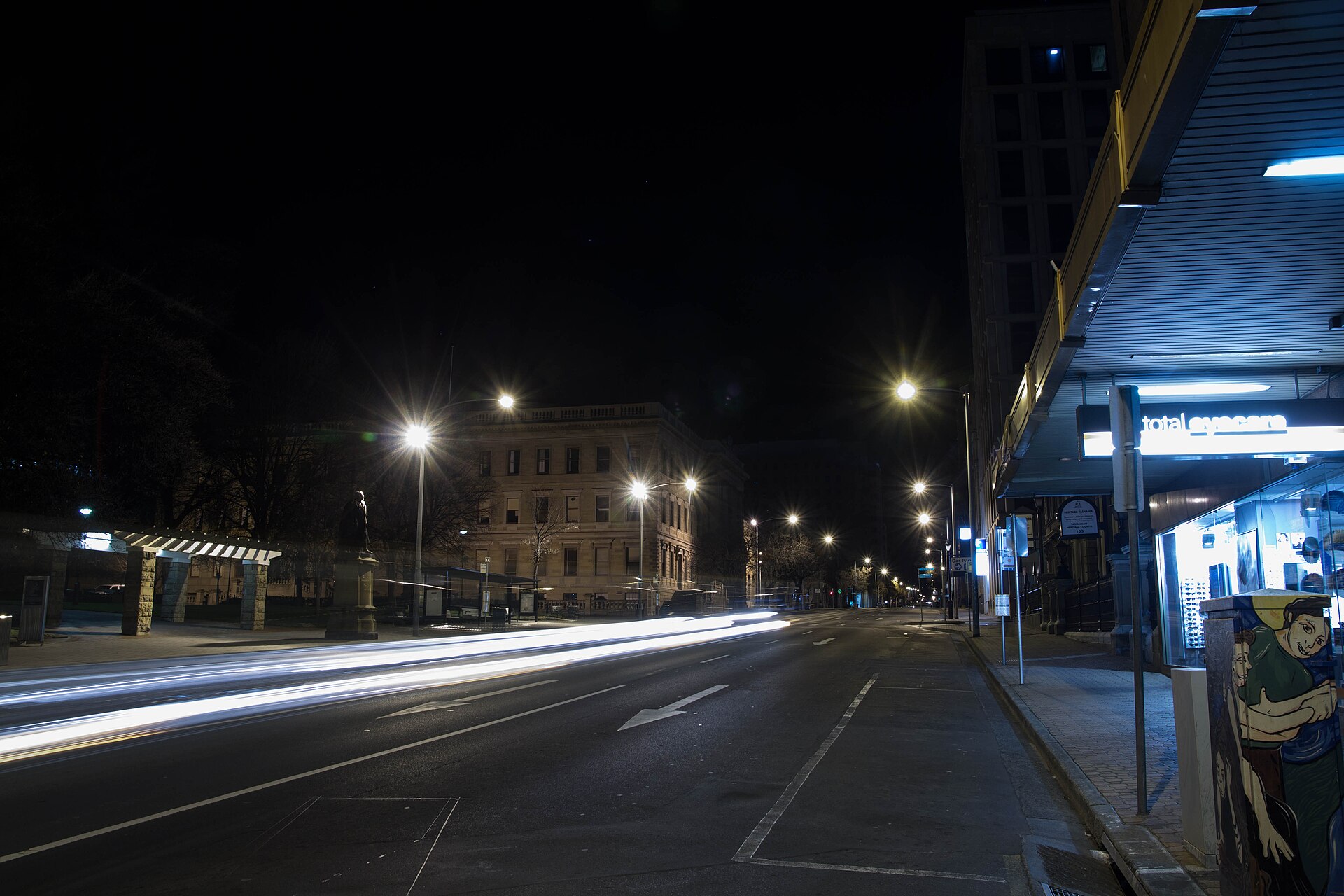 Macquarie Street near the Hobart bus mall at night