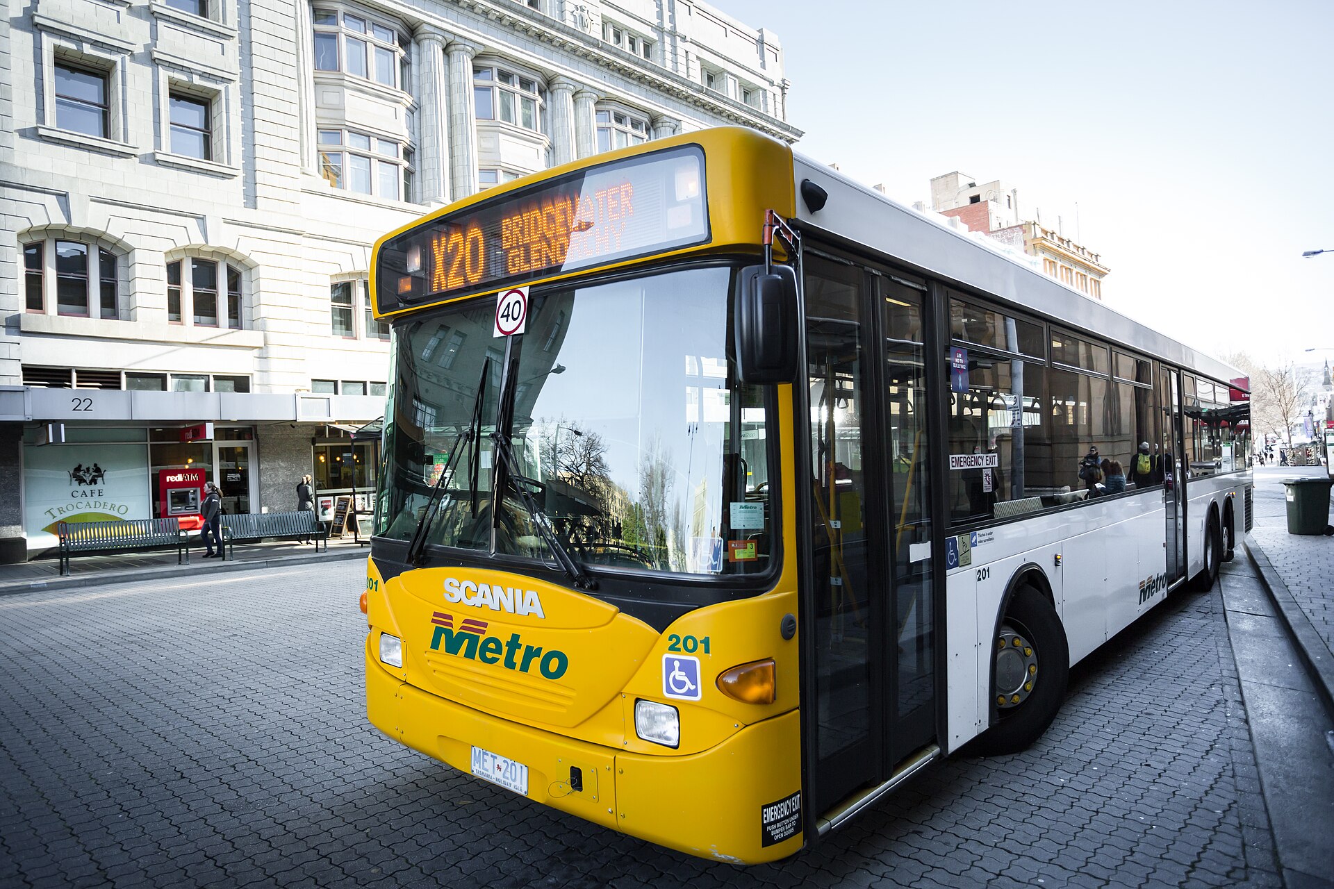 A Metro Tasmania 14.5 metre bus in Hobart