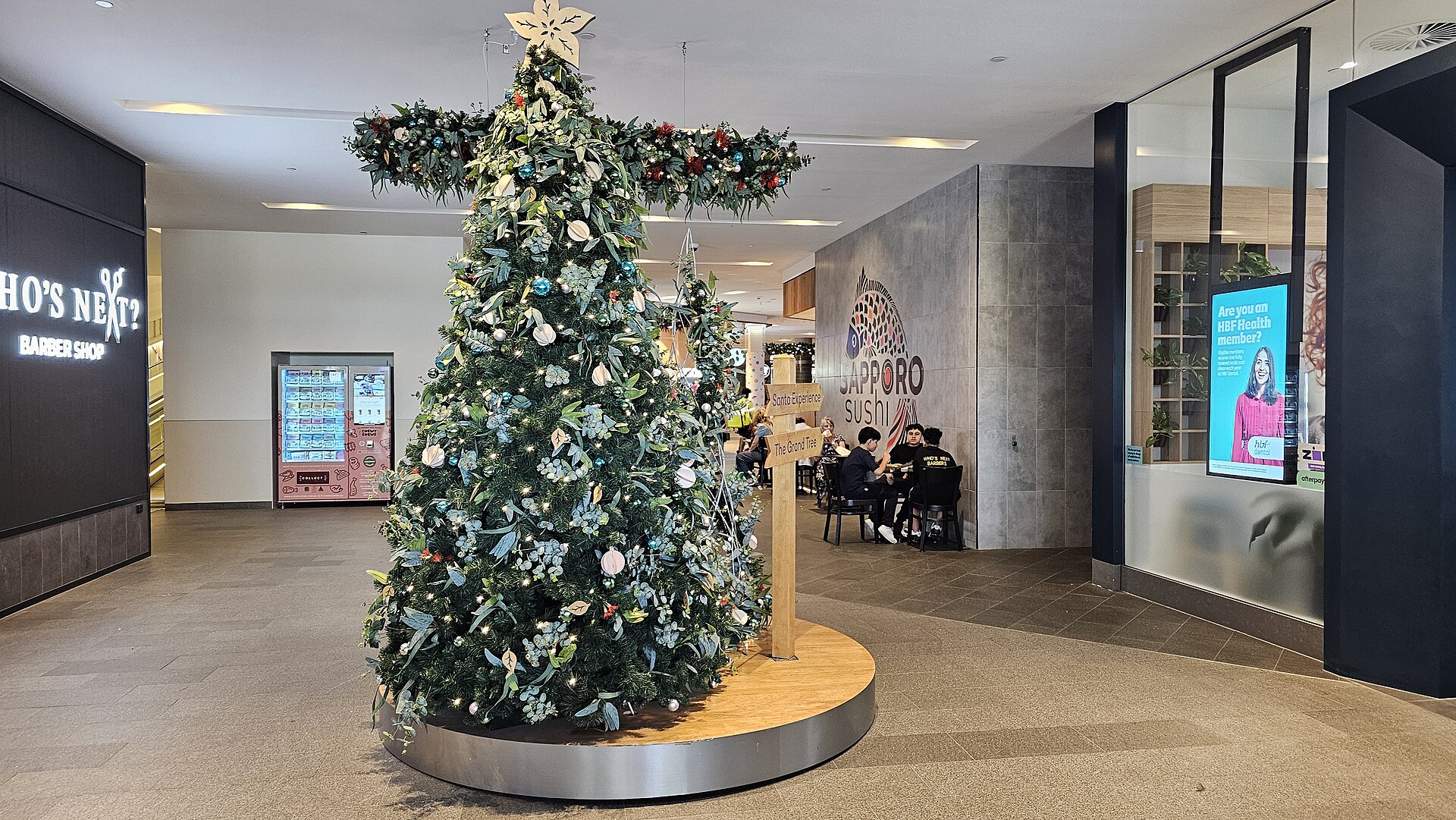 Christmas tree near Sapporo Sushi at Karrinyup Shopping Centre, Western Australia