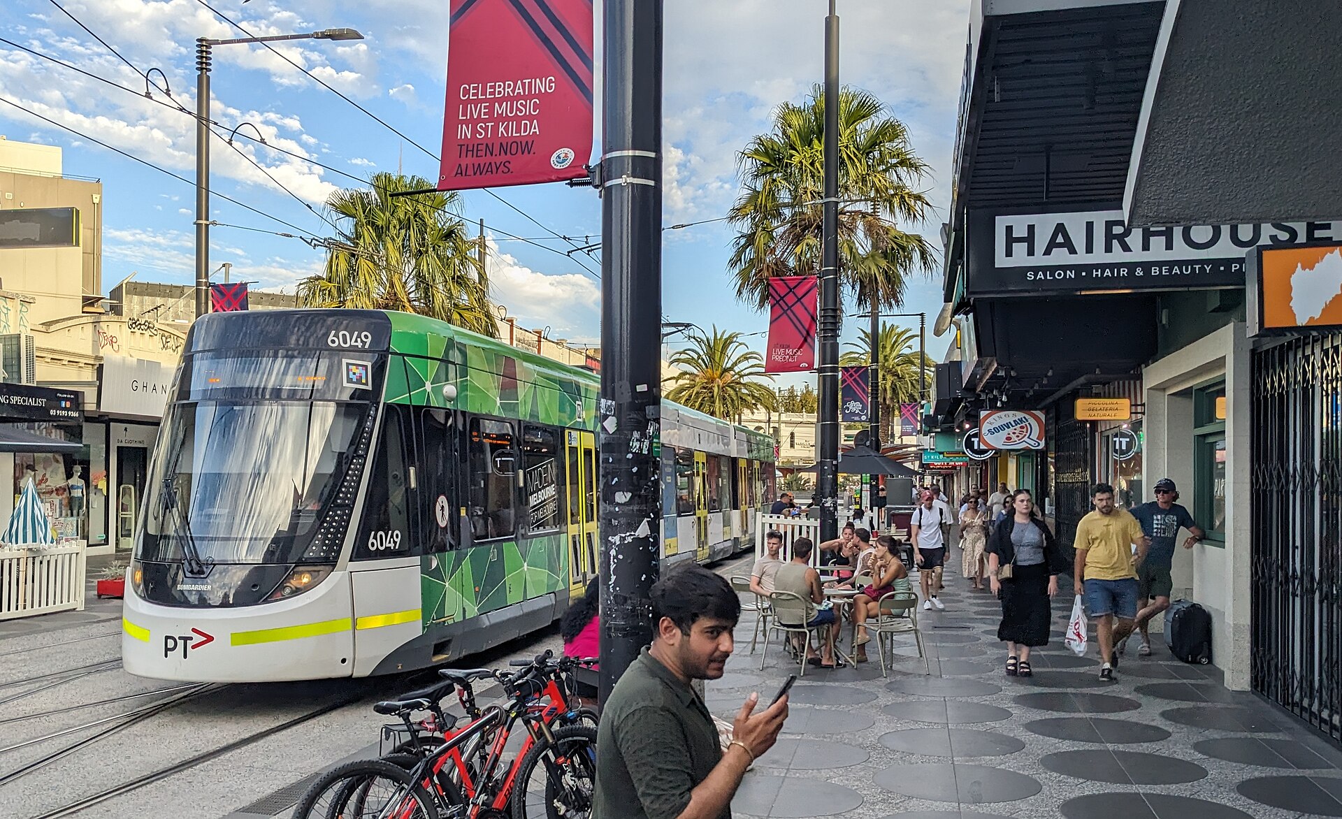 A tram departing the Acland Street terminus in St Kilda