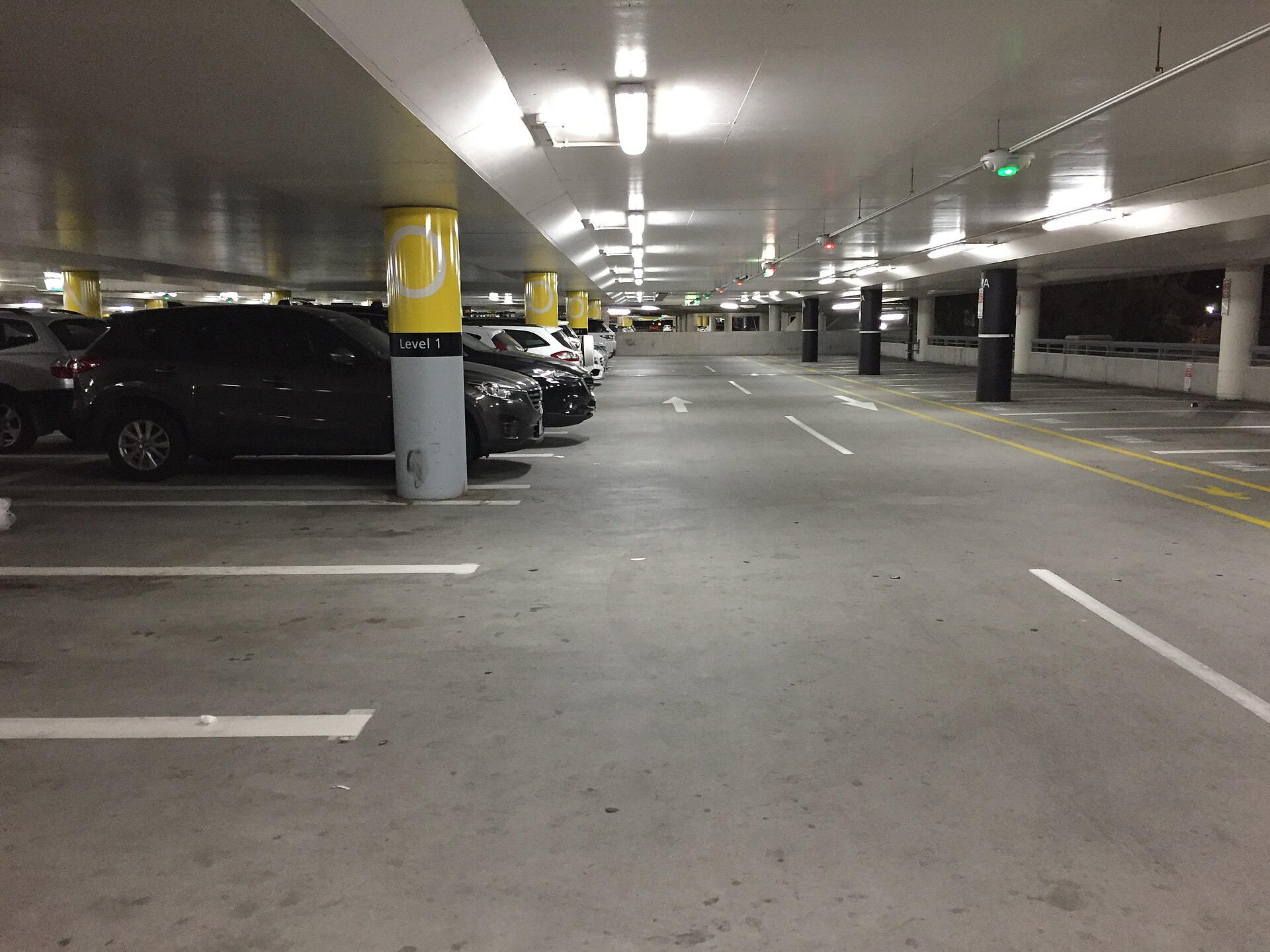 Level 1 of the terminal car park at Melbourne Airport at night in 2017