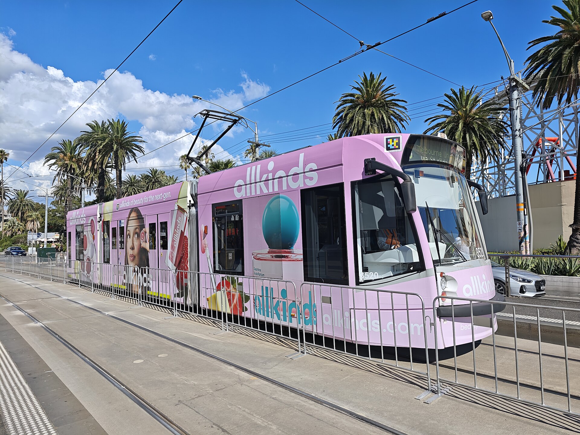 A tram at the Luna Park stop on The Esplanade in St Kilda