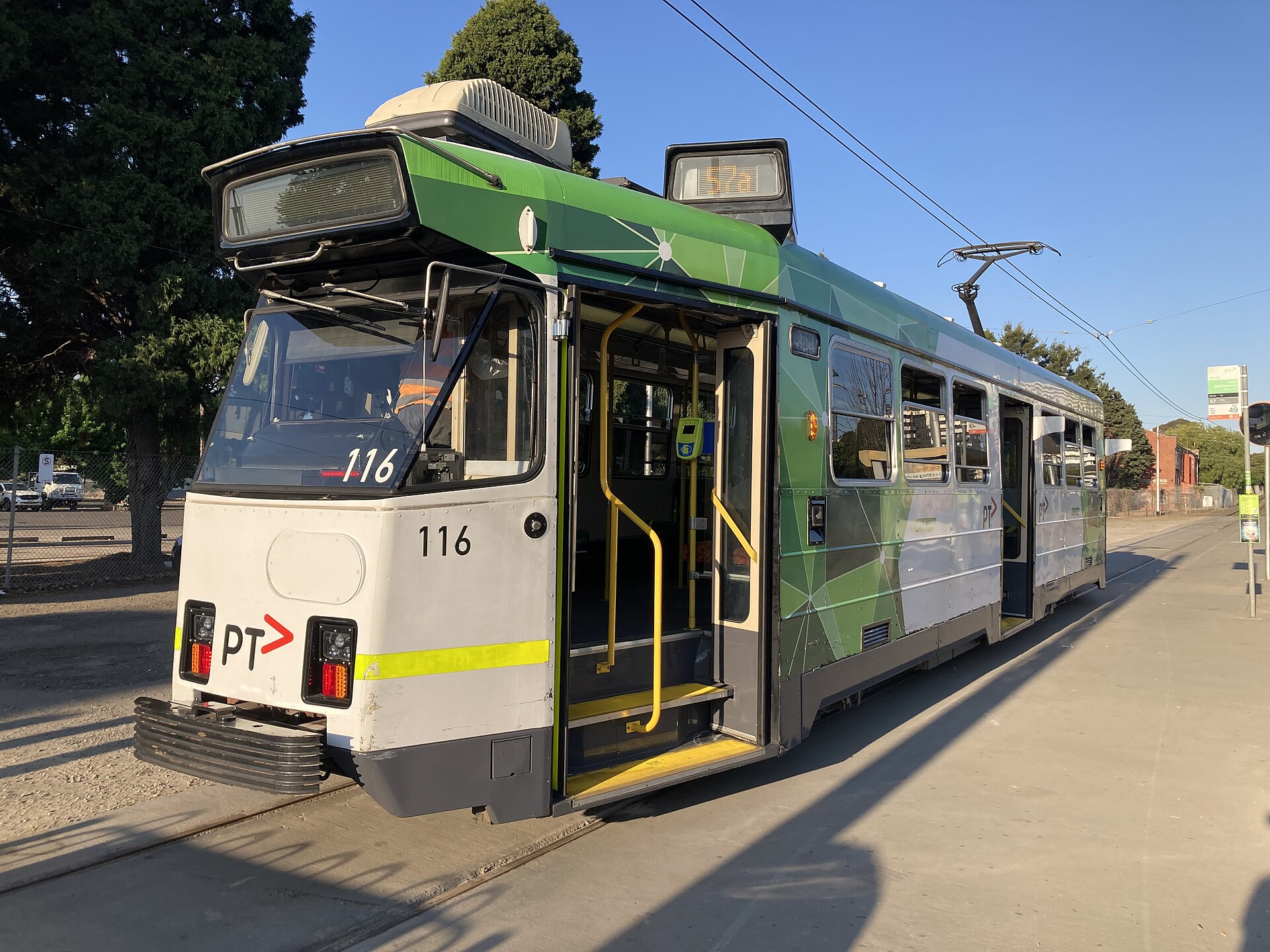 A Route 57 tram at the West Maribyrnong terminus in 2023