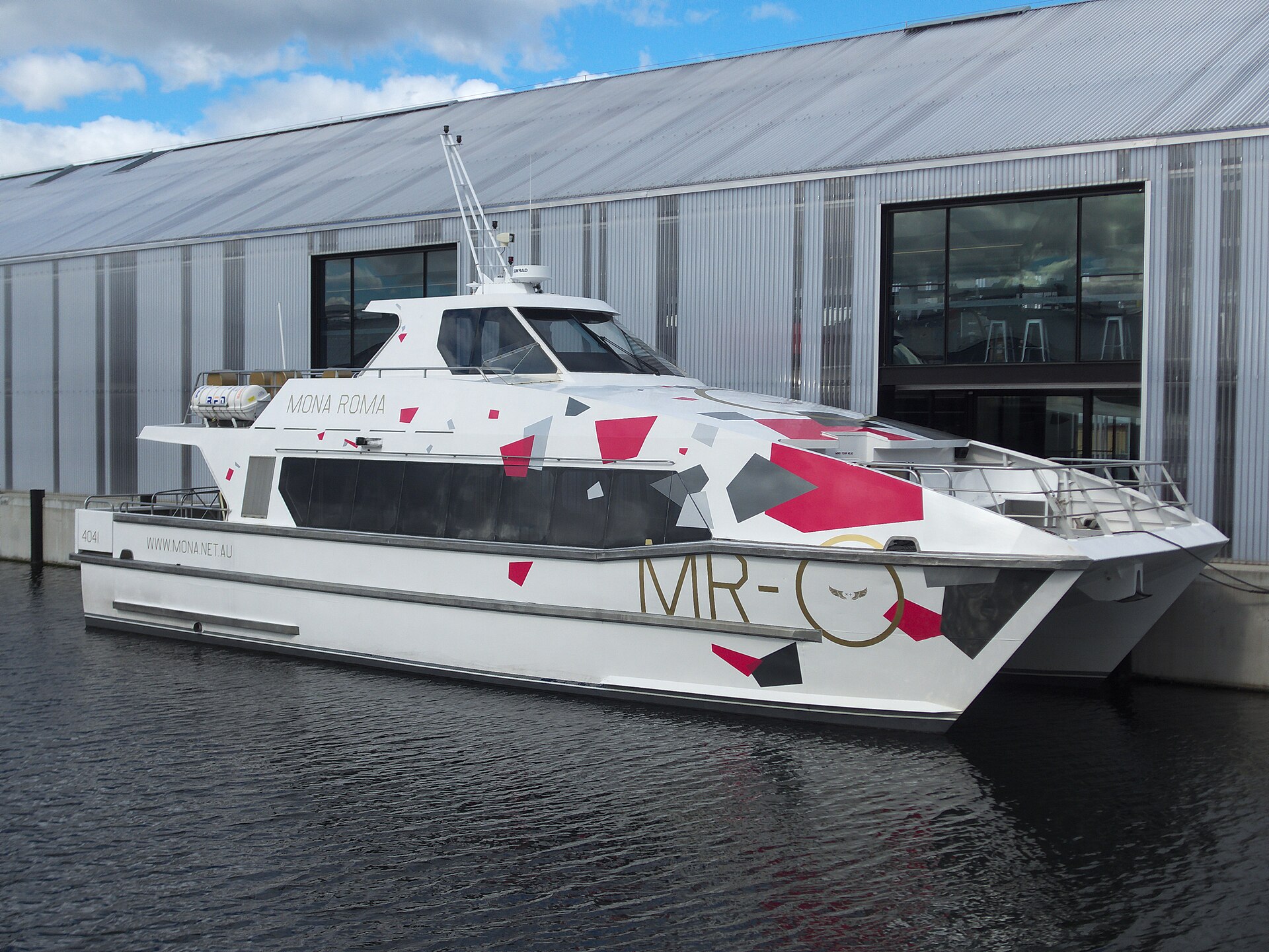 The Mona catamaran Excella at Brooke Street Pier in Hobart