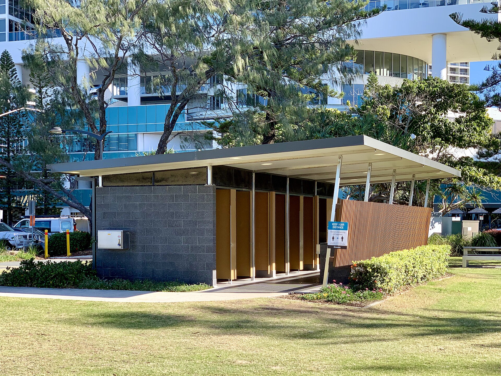 Kurrawa Beach Park at Broadbeach, photographed in 2020, shown for orientation