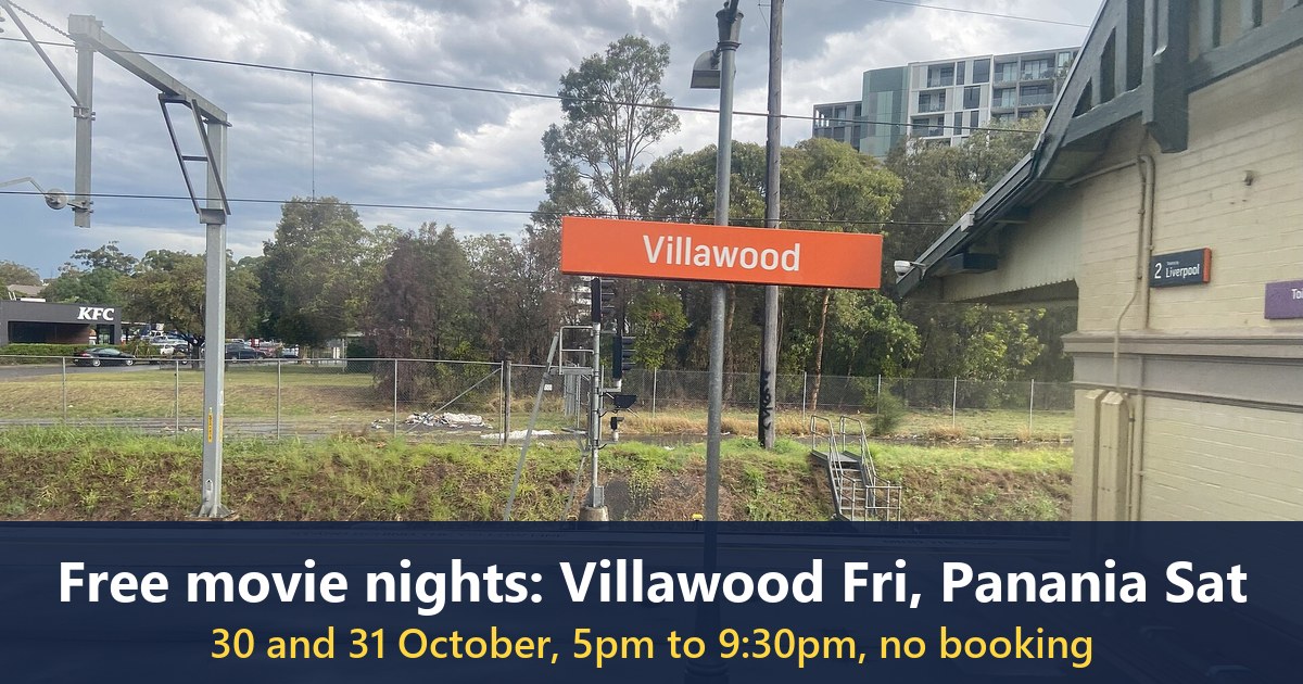 Platform 1 at Villawood railway station, taken in October 2024 (text added)