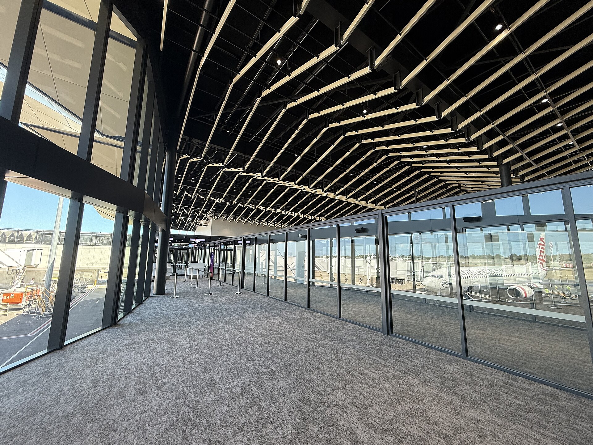 A boarding gate area at Newcastle Airport, photographed in December 2025
