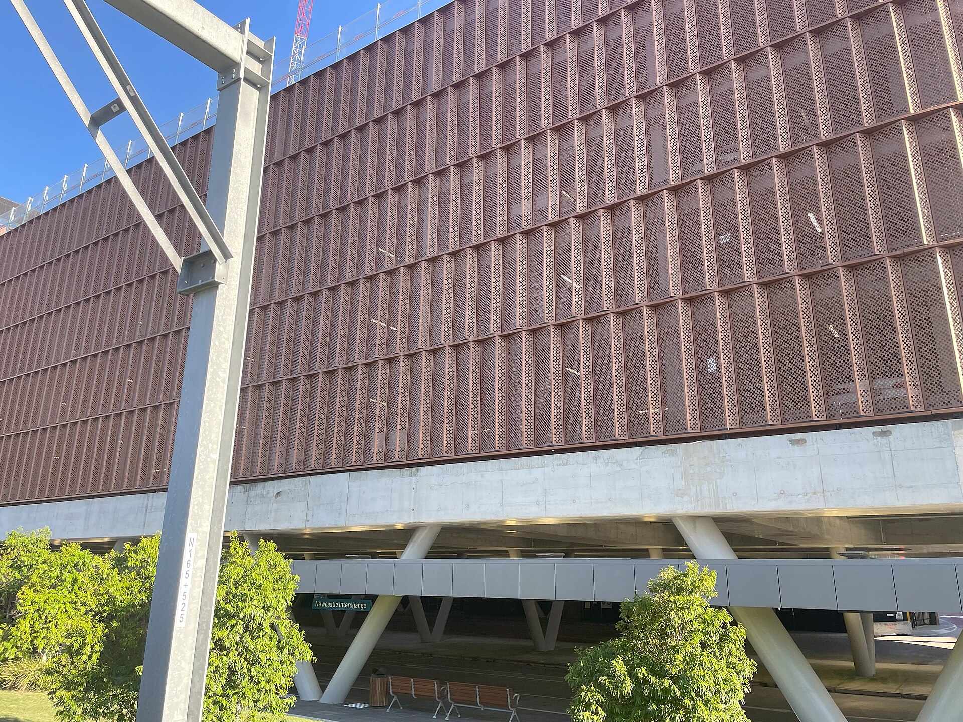 A bus stop at Newcastle Interchange, photographed in April 2025