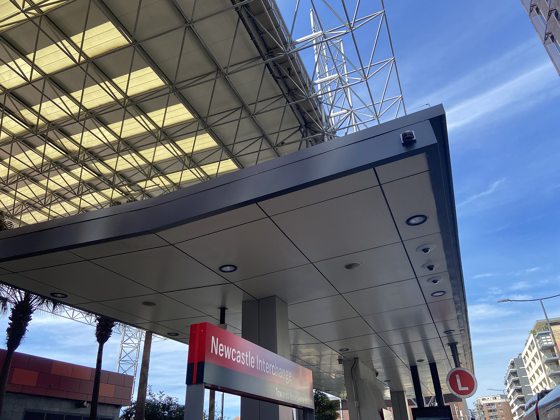 Newcastle Interchange tram stop, photographed in April 2025