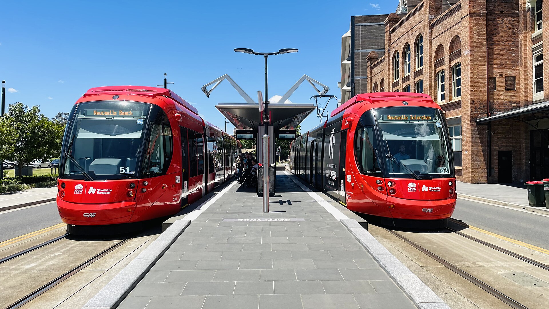 Queens Wharf light rail stop in Newcastle, photographed in 2022