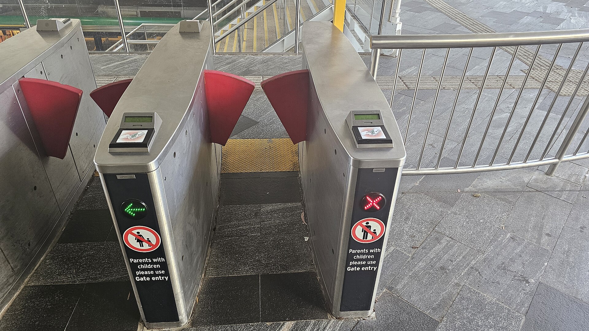 SmartRider validators on a gate at Joondalup, December 2023