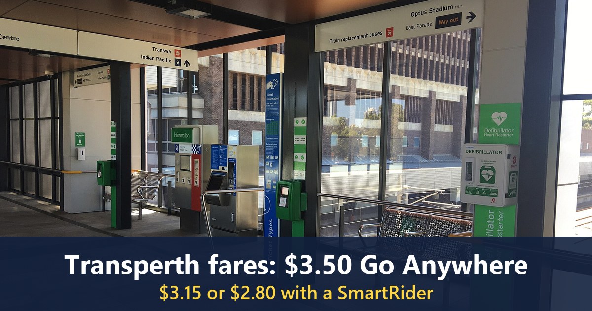 A ticket machine and SmartRider tag-on point at East Perth railway station