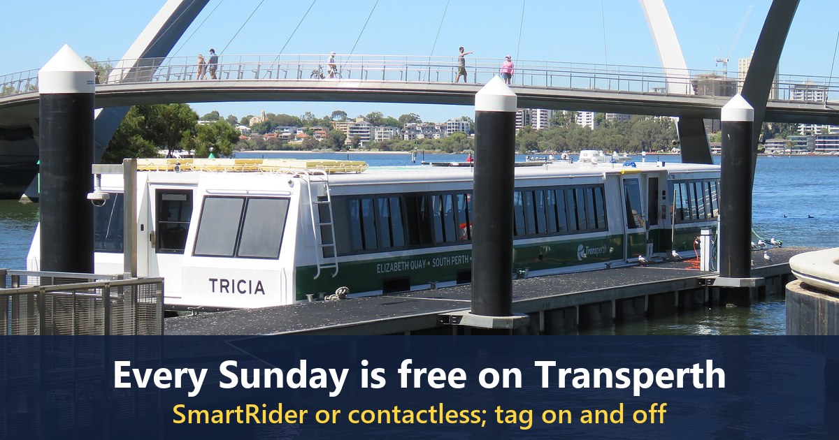 The Swan River ferry MV Tricia at Elizabeth Quay, February 2023