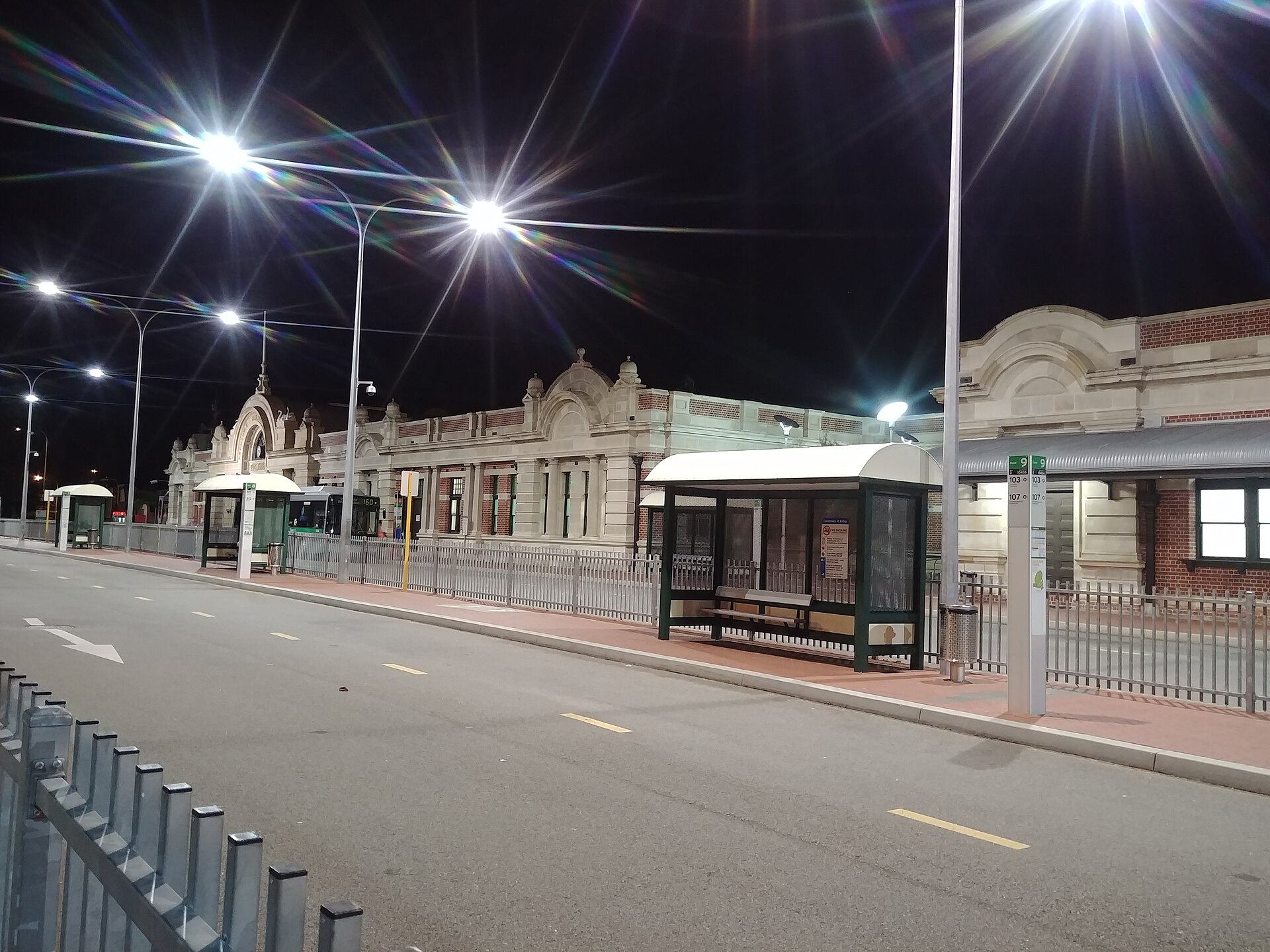 Fremantle railway station at night, April 2019