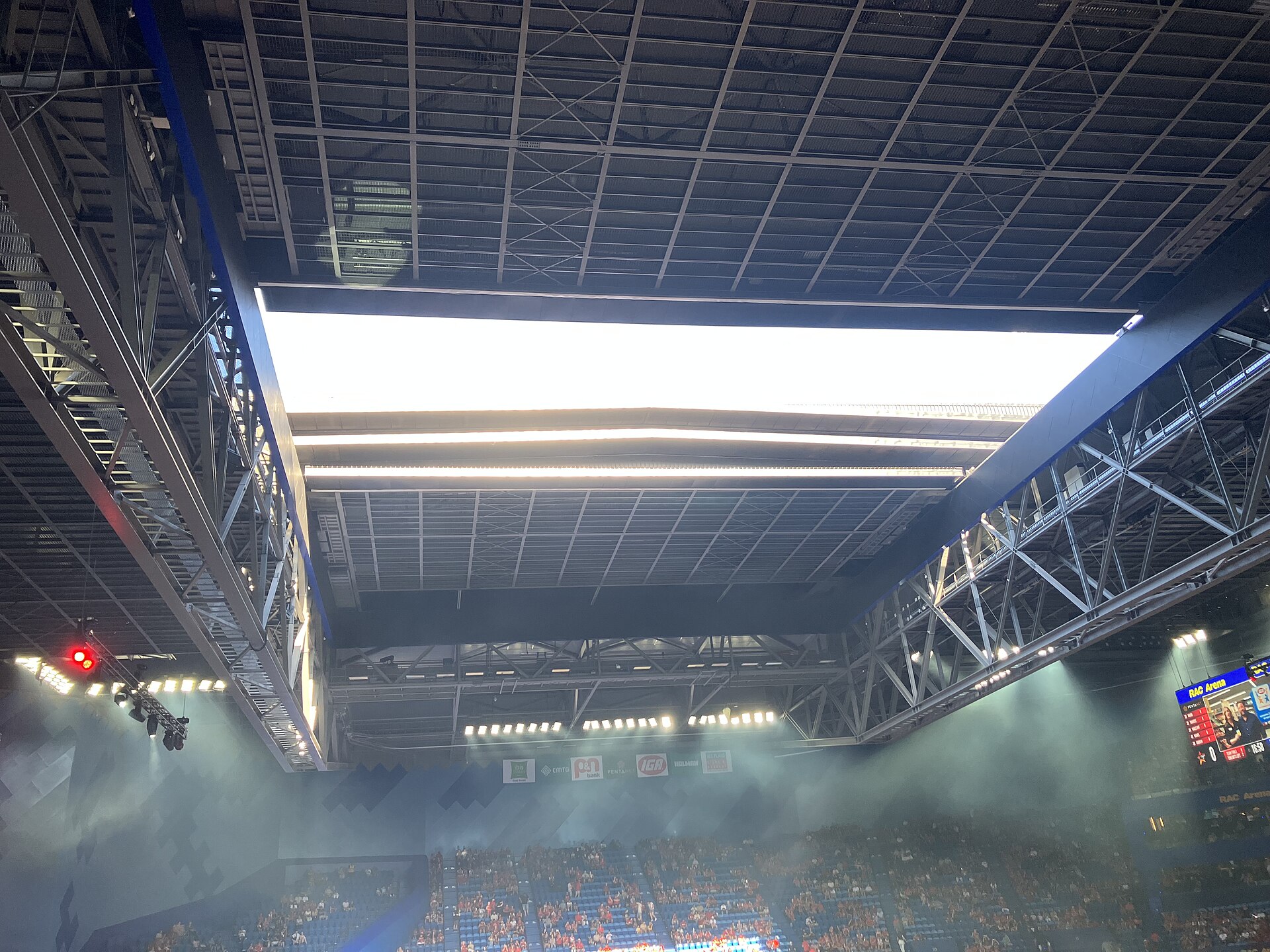 RAC Arena with its roof open for a Perth Wildcats game on 14 January 2023